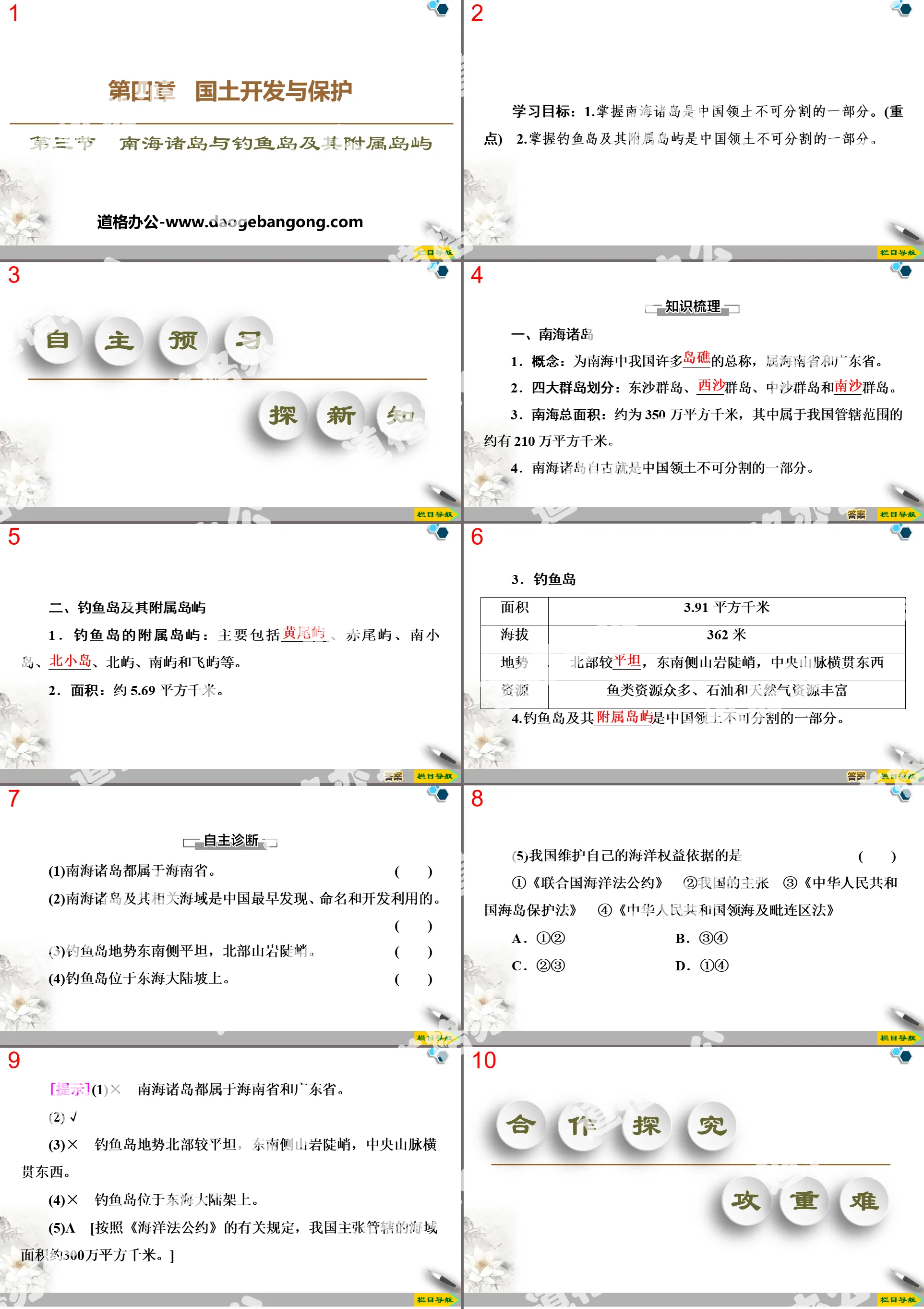 《南海诸岛与钓鱼岛及其附属岛屿》国土开发与保护PPT下载