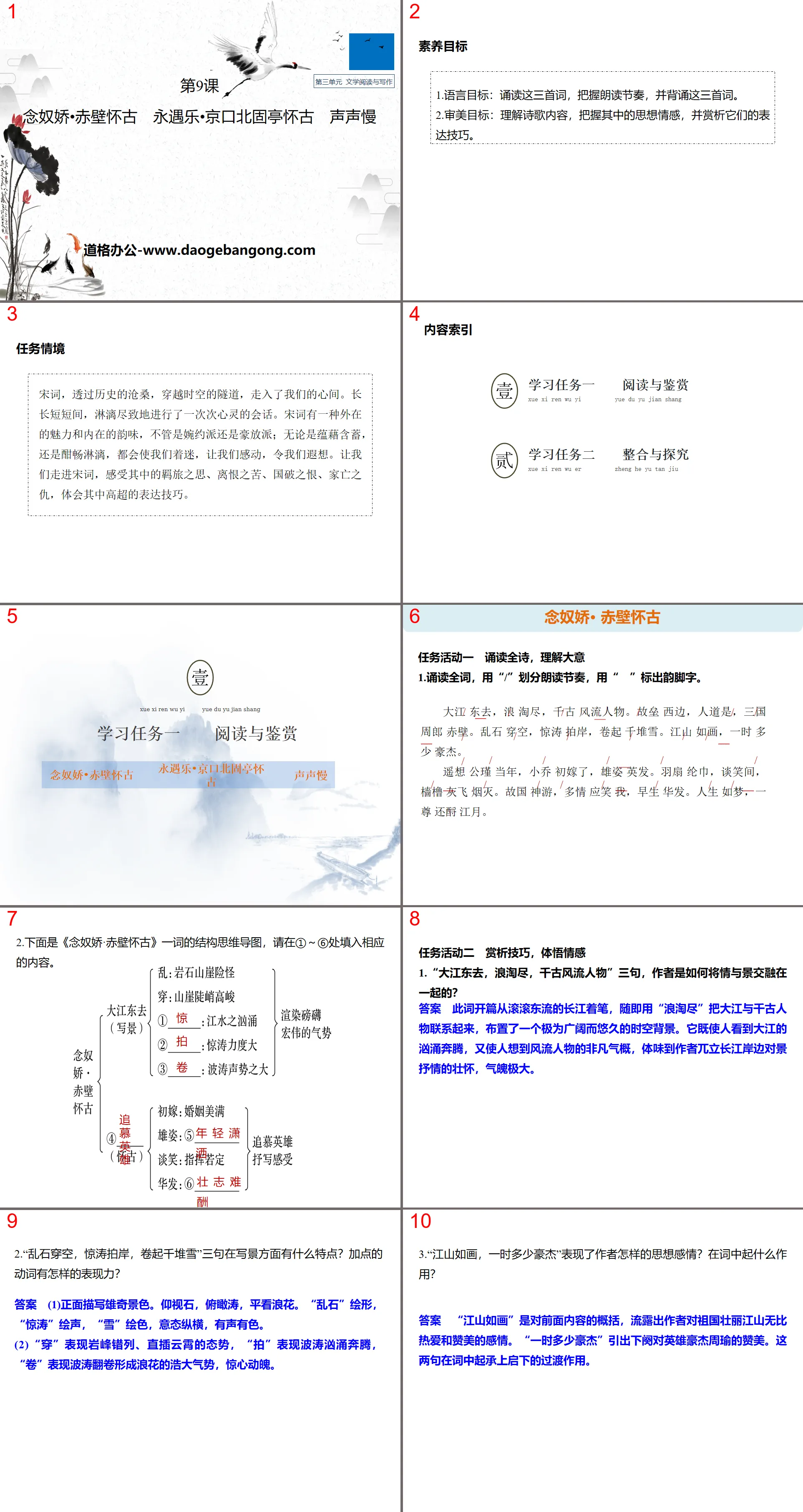 "Niannujiao·Nostalgia in Chibi" "*Yongyule·Nostalgia in Beiguting, Jingkou" "*Slow Voice (Xun Xun Mi Mi)" PPT download