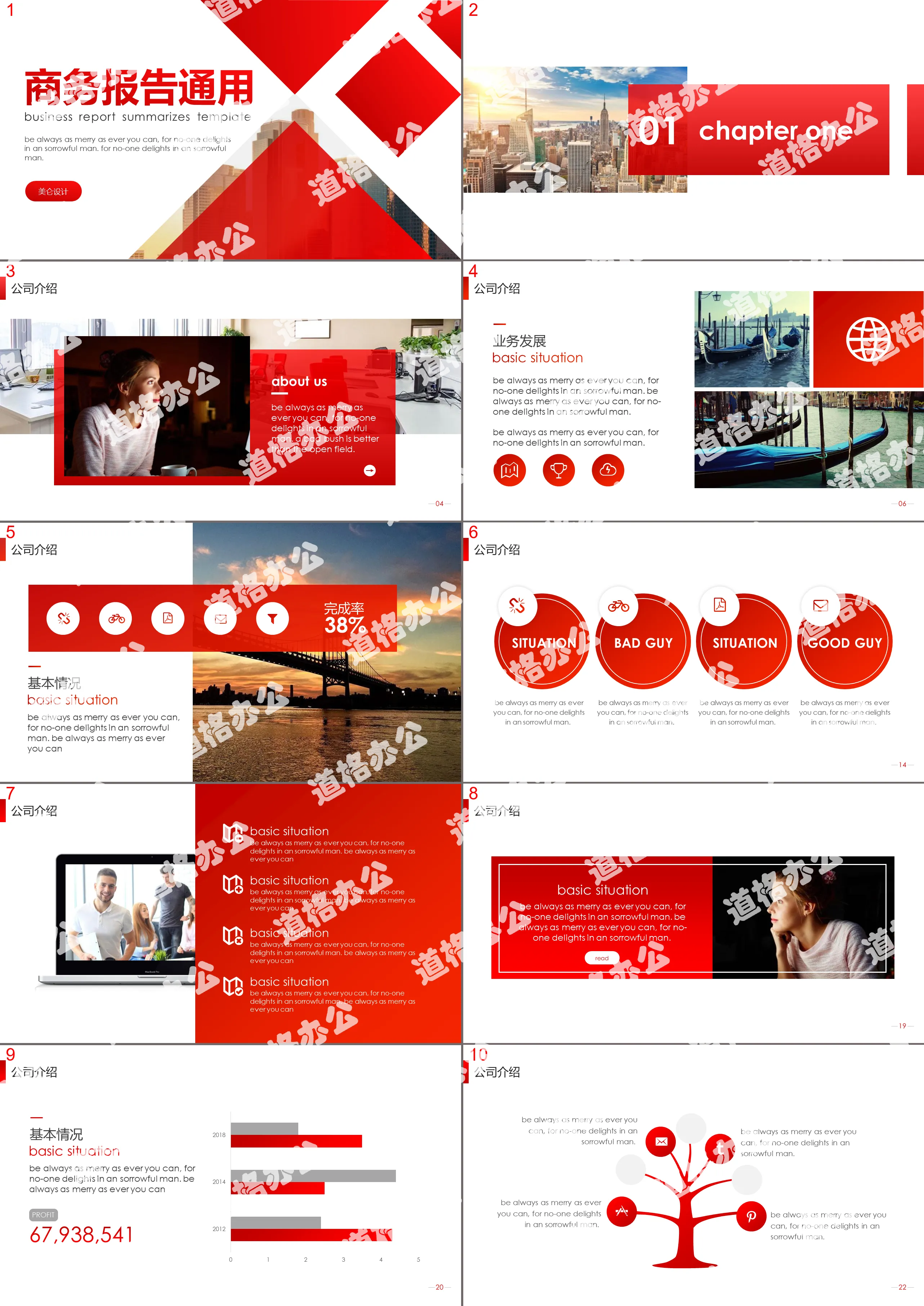 Red corporate report PPT template download