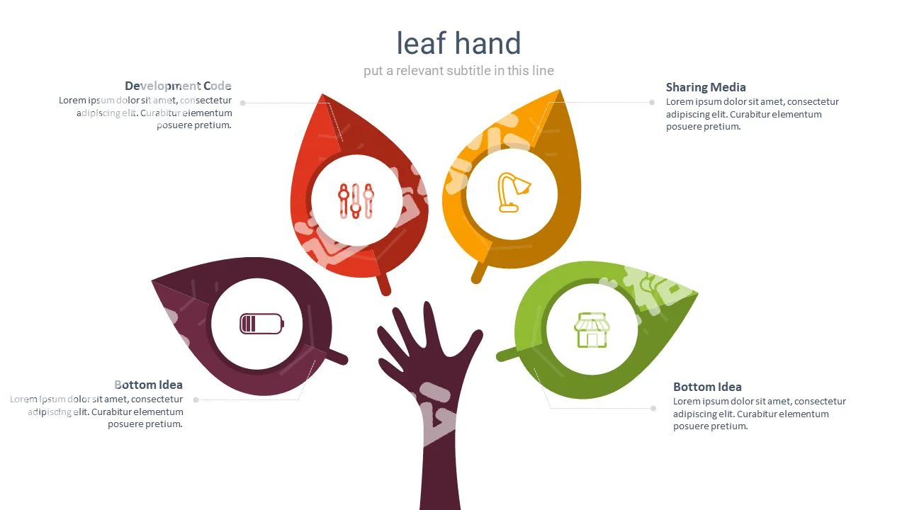 Four hand-shaped leaves juxtaposed PPT graphics