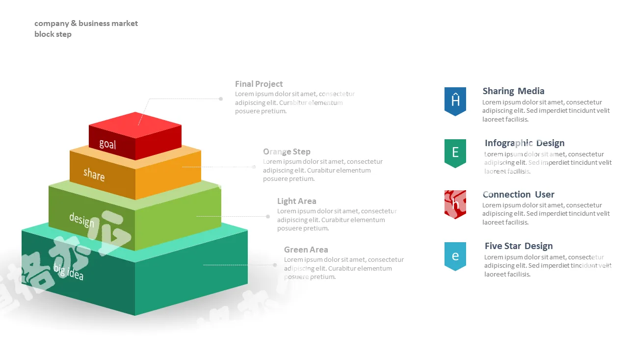 Four-level step hierarchy relationship PPT graphics