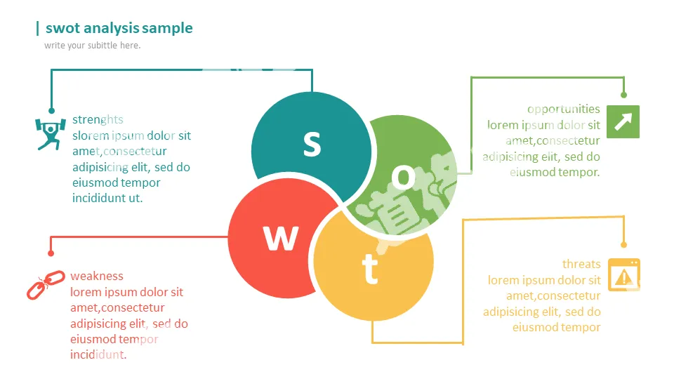 帶圖標四色SWOT分析PPT模板