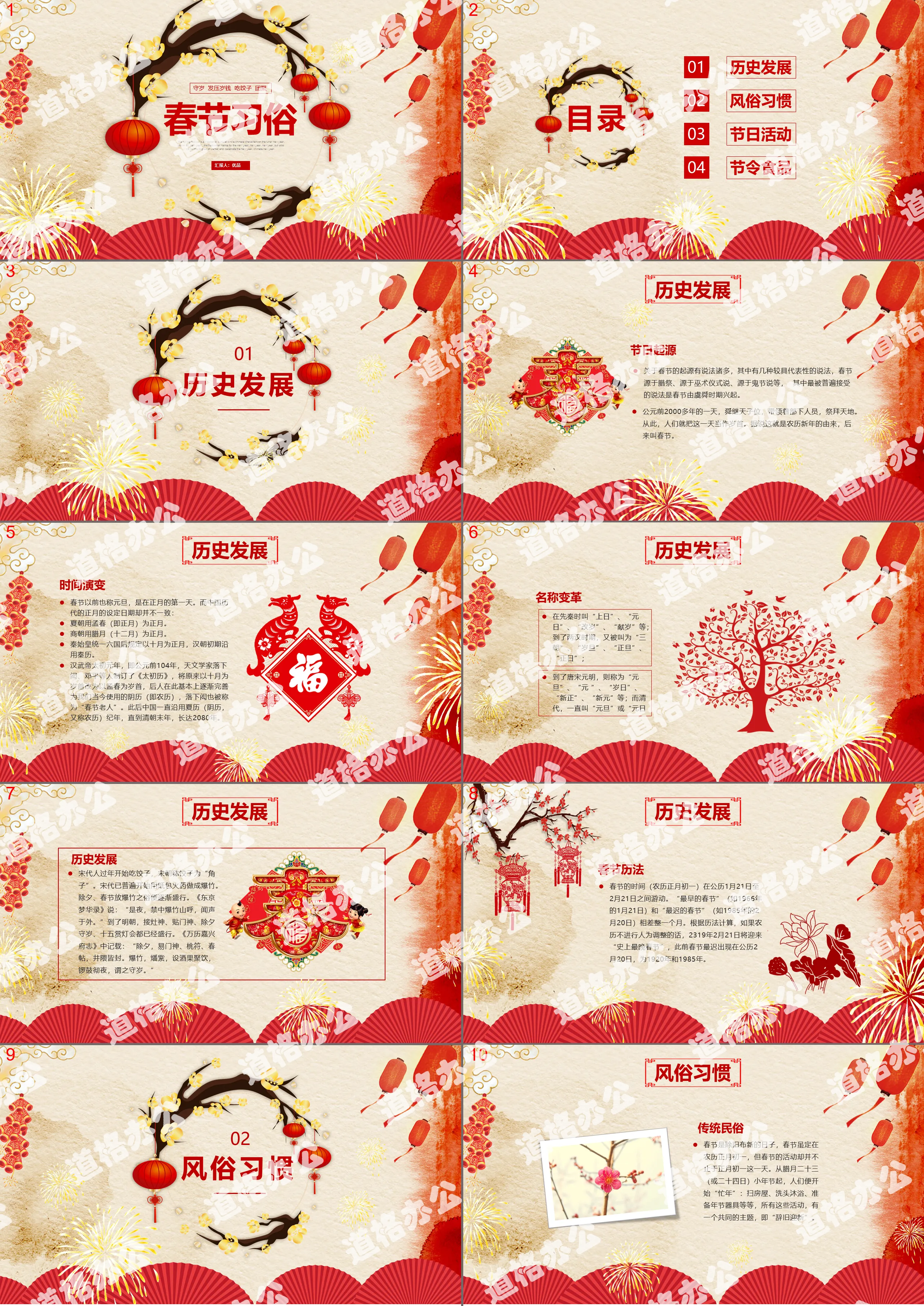 Spring Festival traditional customs introduction PPT template