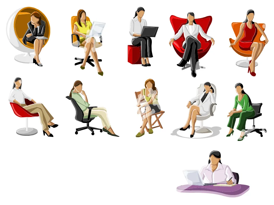 Workplace white-collar lady sitting posture silhouette PPT material