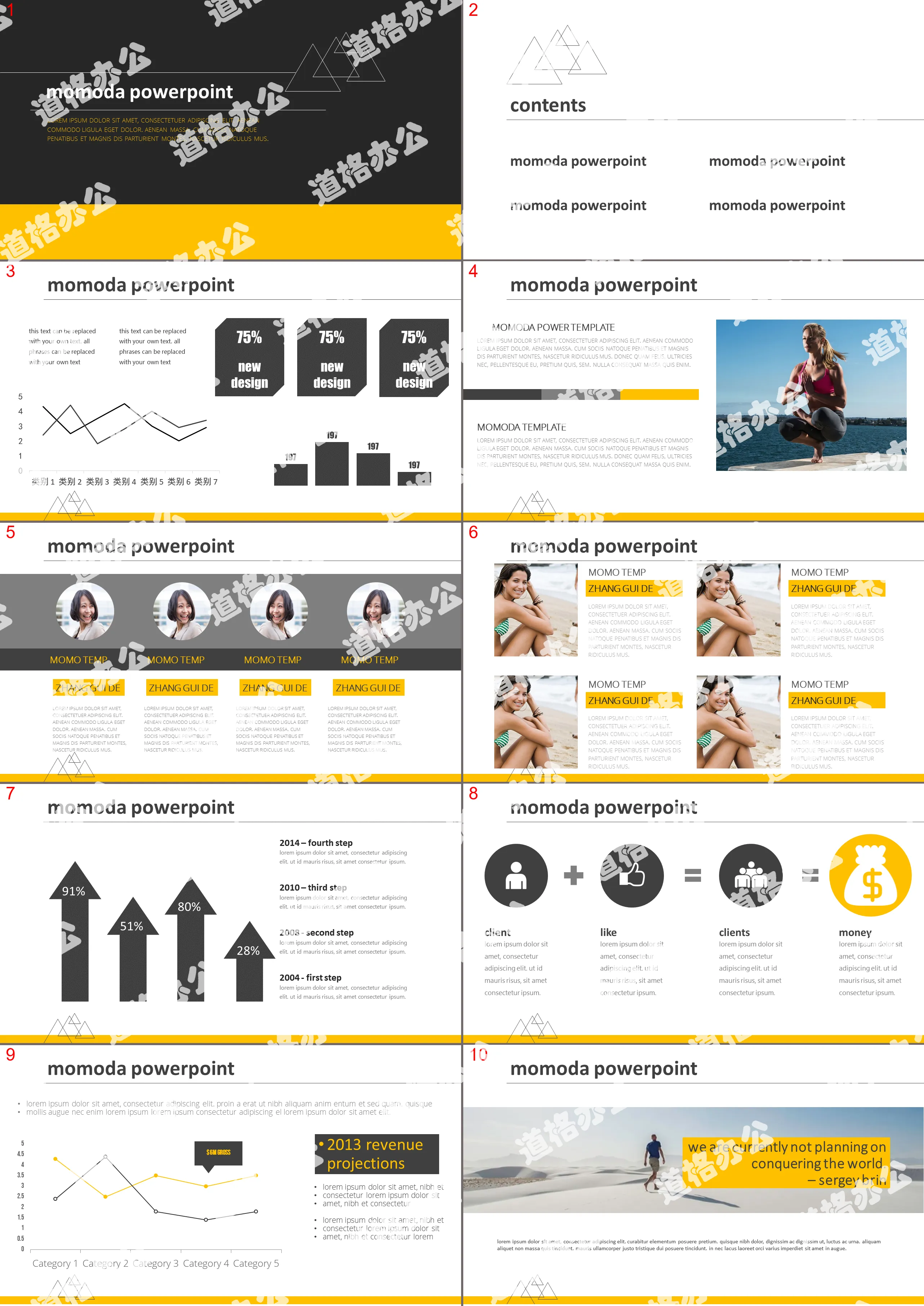 Black and yellow color matching fashion European and American style PPT template