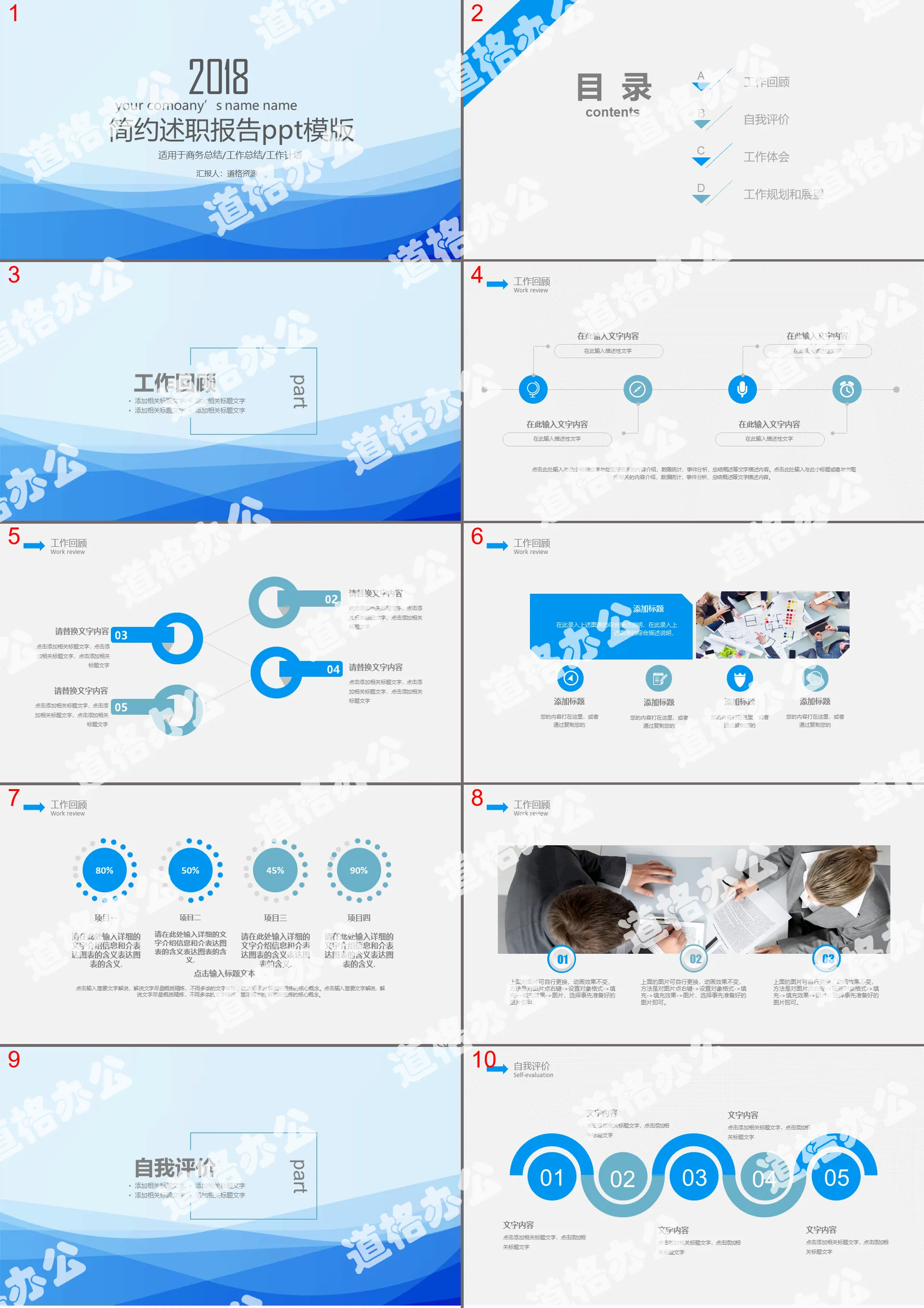 Simple blue debriefing report PPT template