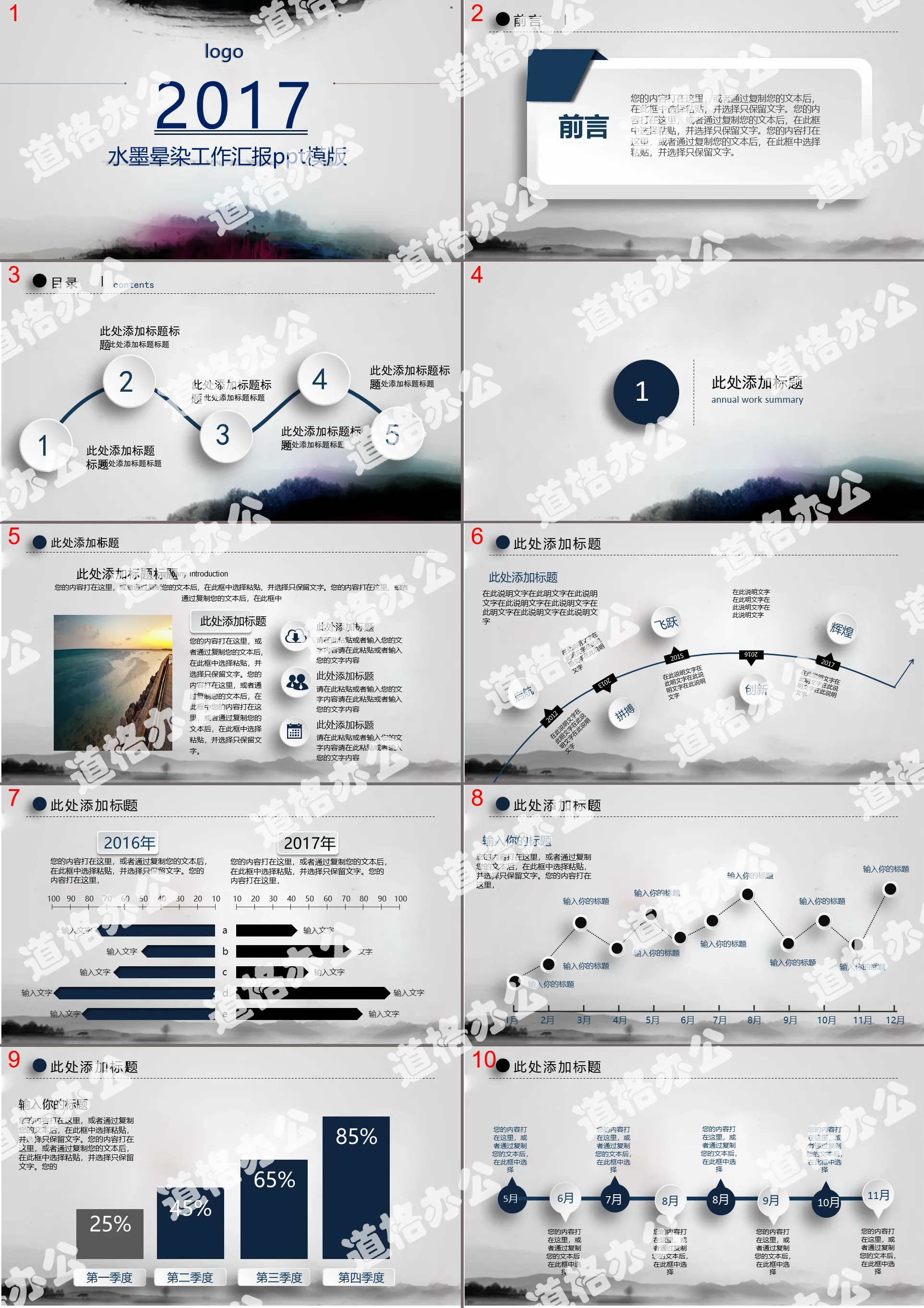 水墨晕染工作汇报PPT模板