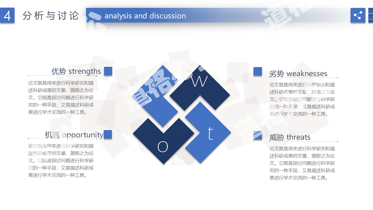 Blue fresh SWOT analysis PPT template