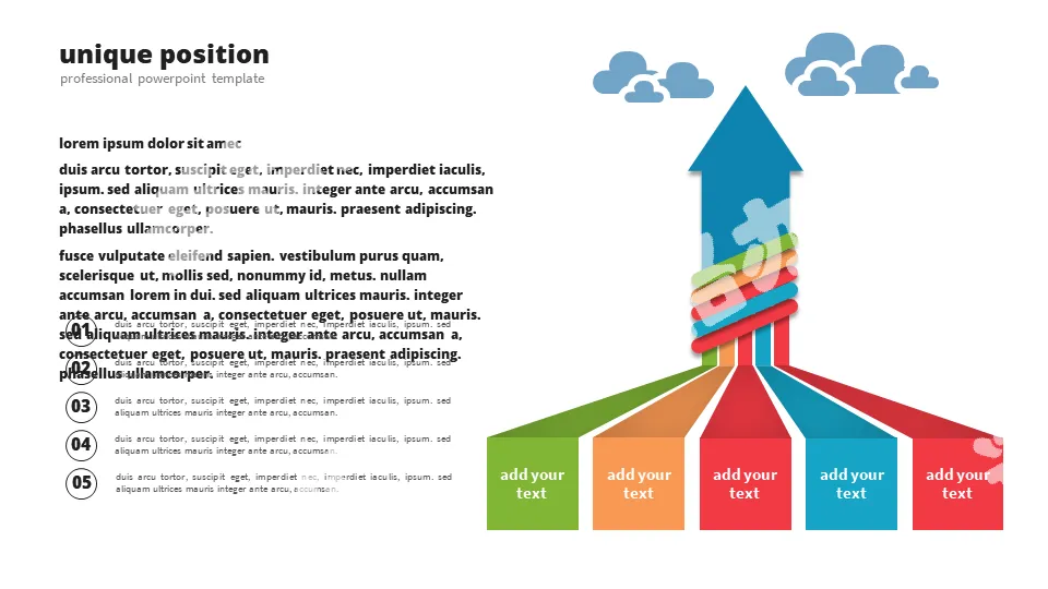 上升箭头五项并列PPT图形