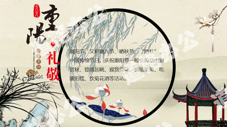 Retro ninety-nine Double Ninth Festival introduction PPT template