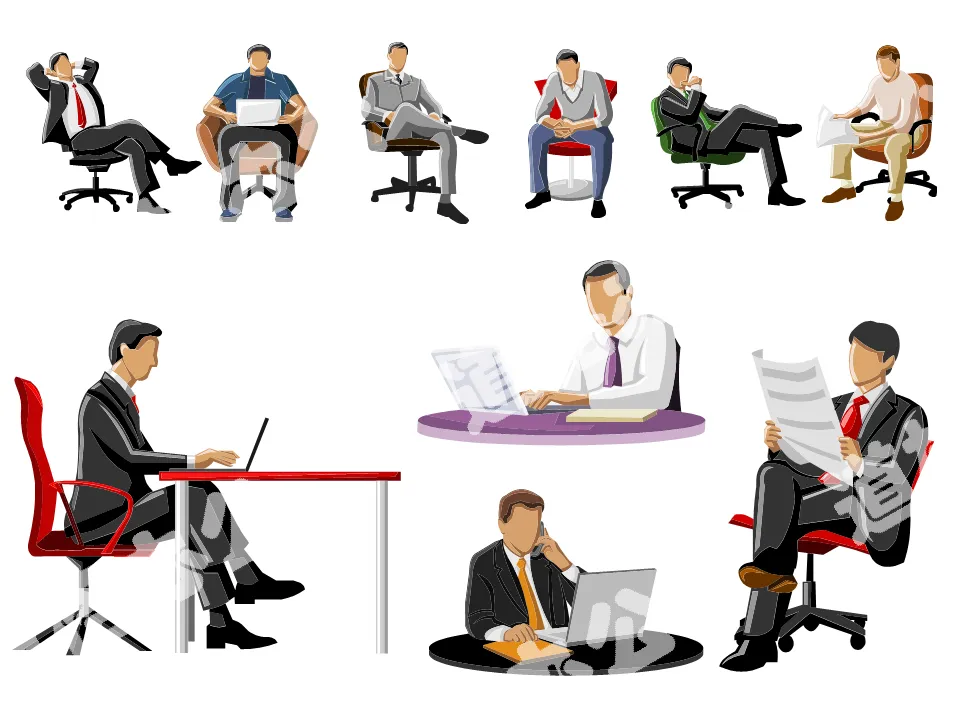 Business white-collar men sitting posture silhouette PPT material