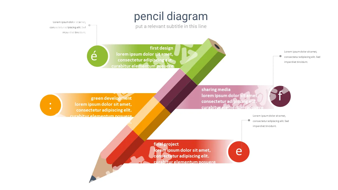 Four items of colored pencils juxtaposed PPT chart