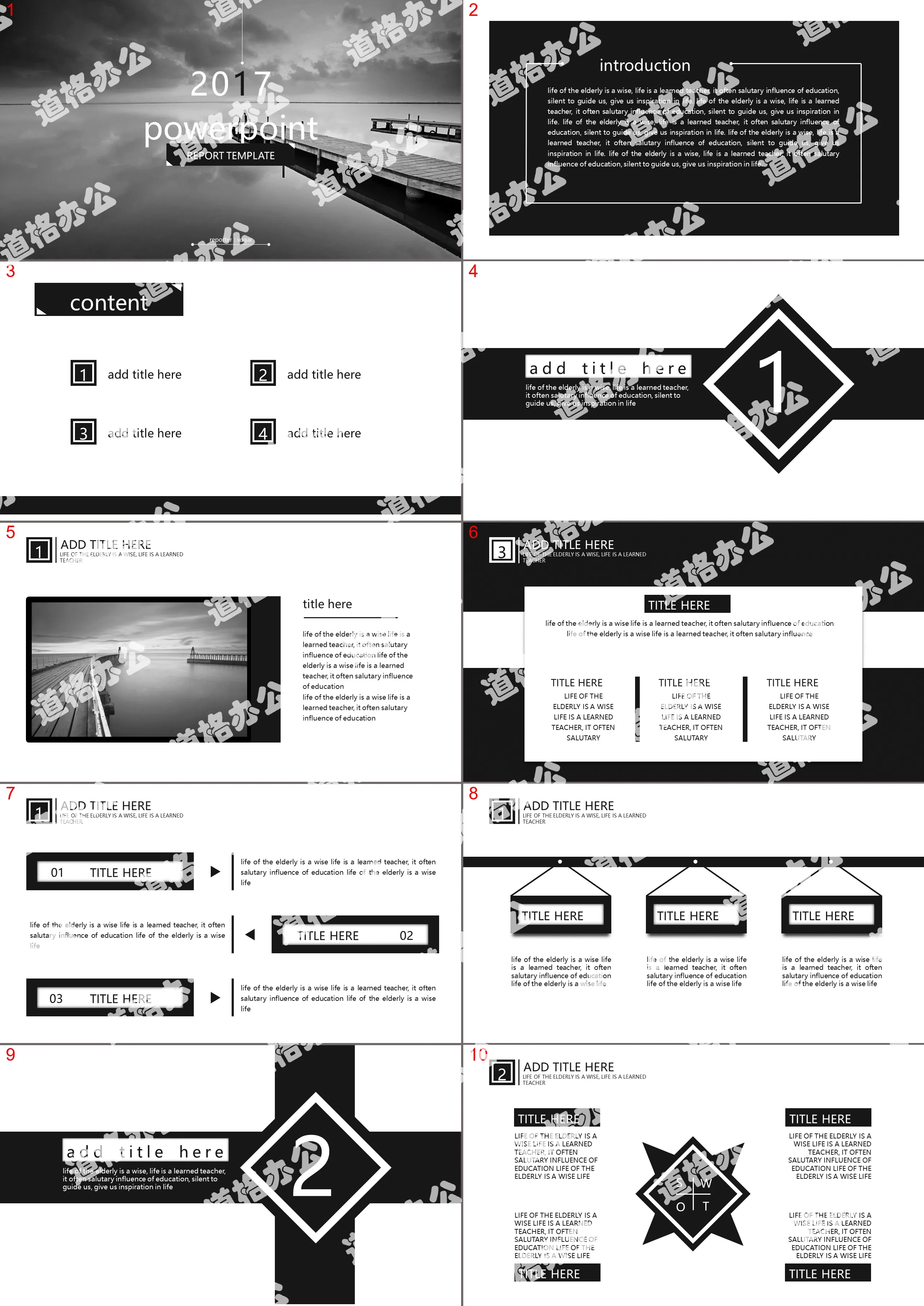 Modèle PPT simple et élégant en noir et blanc