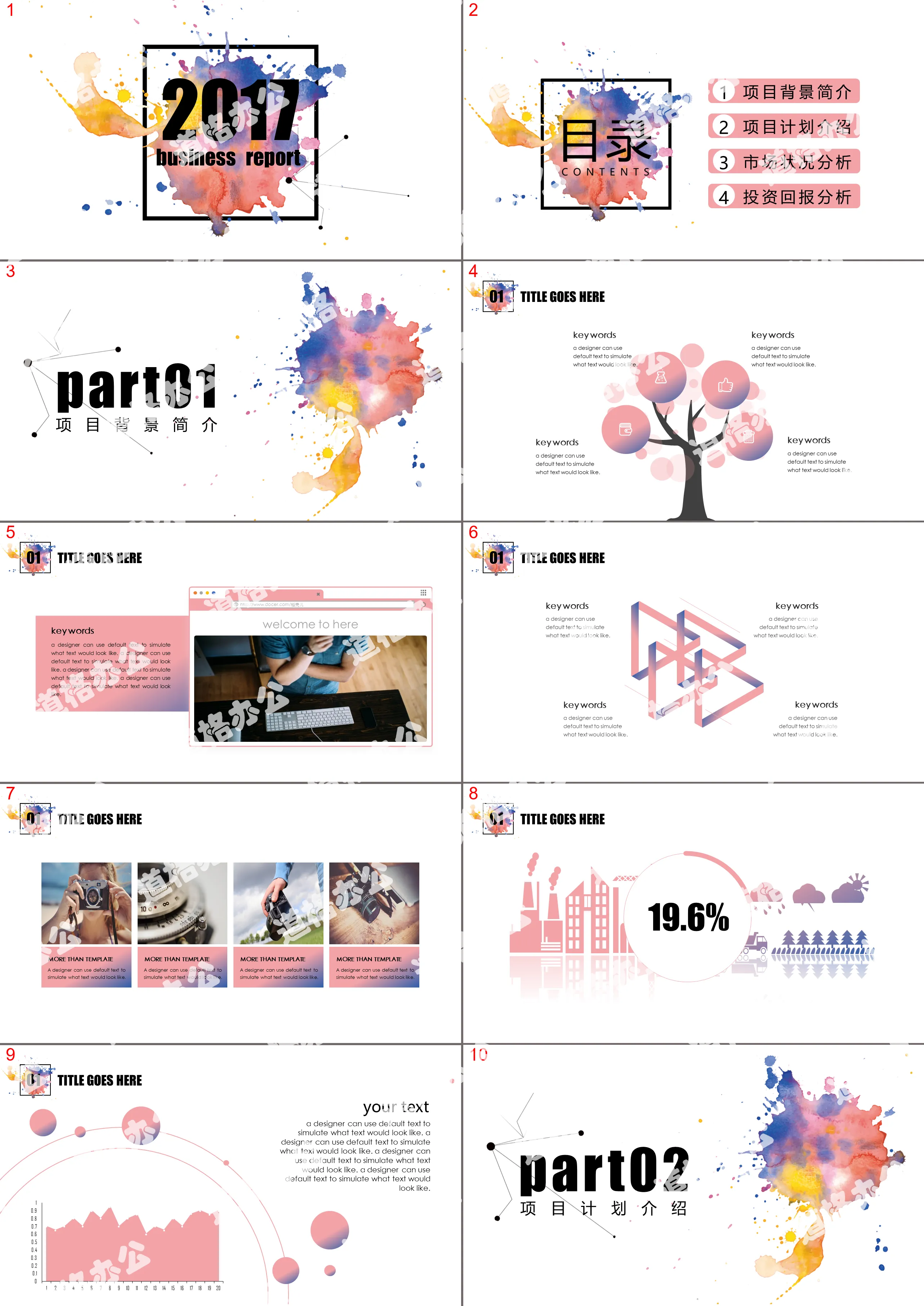 Watercolor ink art design PPT template