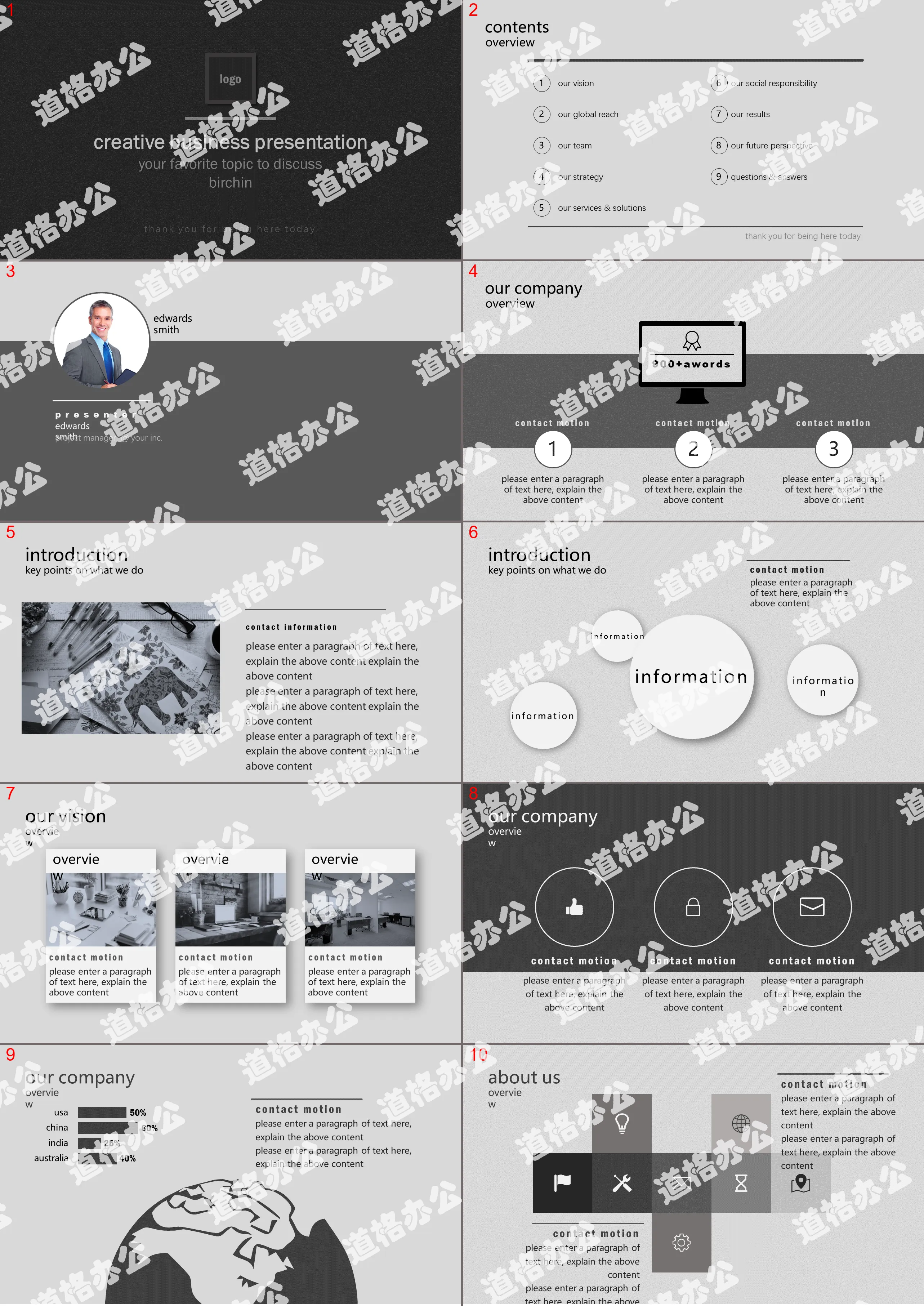 簡約素雅黑灰商務PPT模板