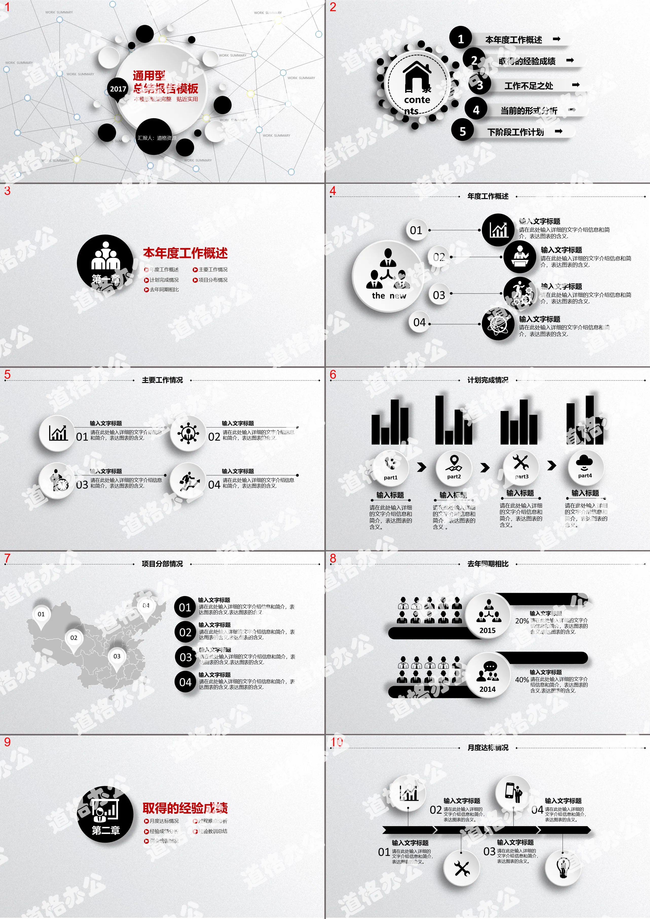 Black and gray micro three-dimensional work report PPT template