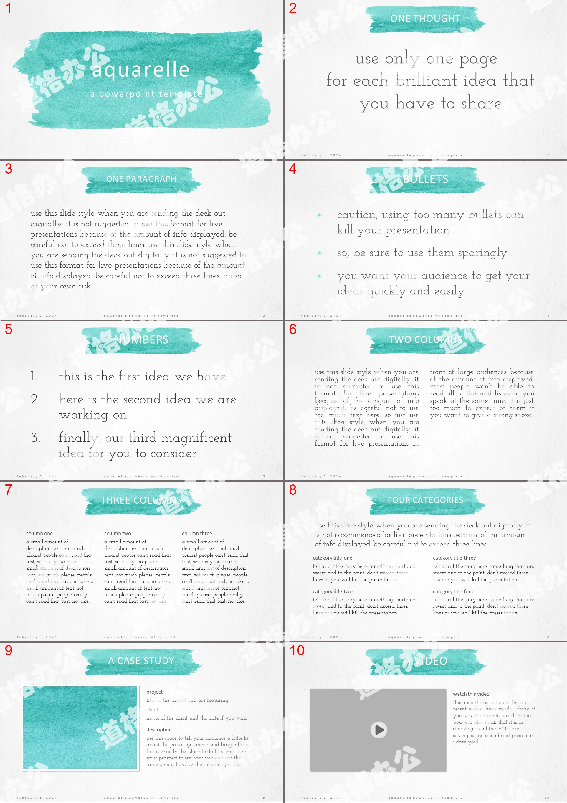 Creative watercolor ink European and American style PPT template