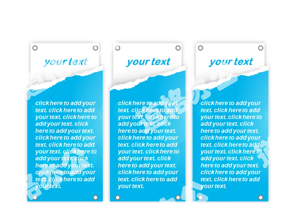 Effet de papier déchiré trois zones de texte PPT côte à côte