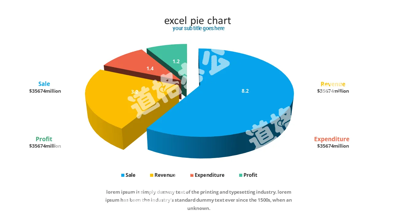 Separate three-dimensional pie chart PPT material