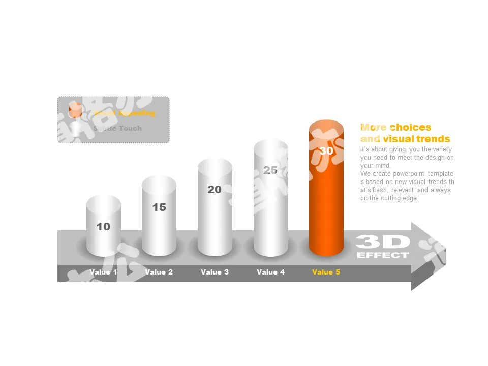 Matériel de modèle de diagramme à colonnes PPT tridimensionnel 3D