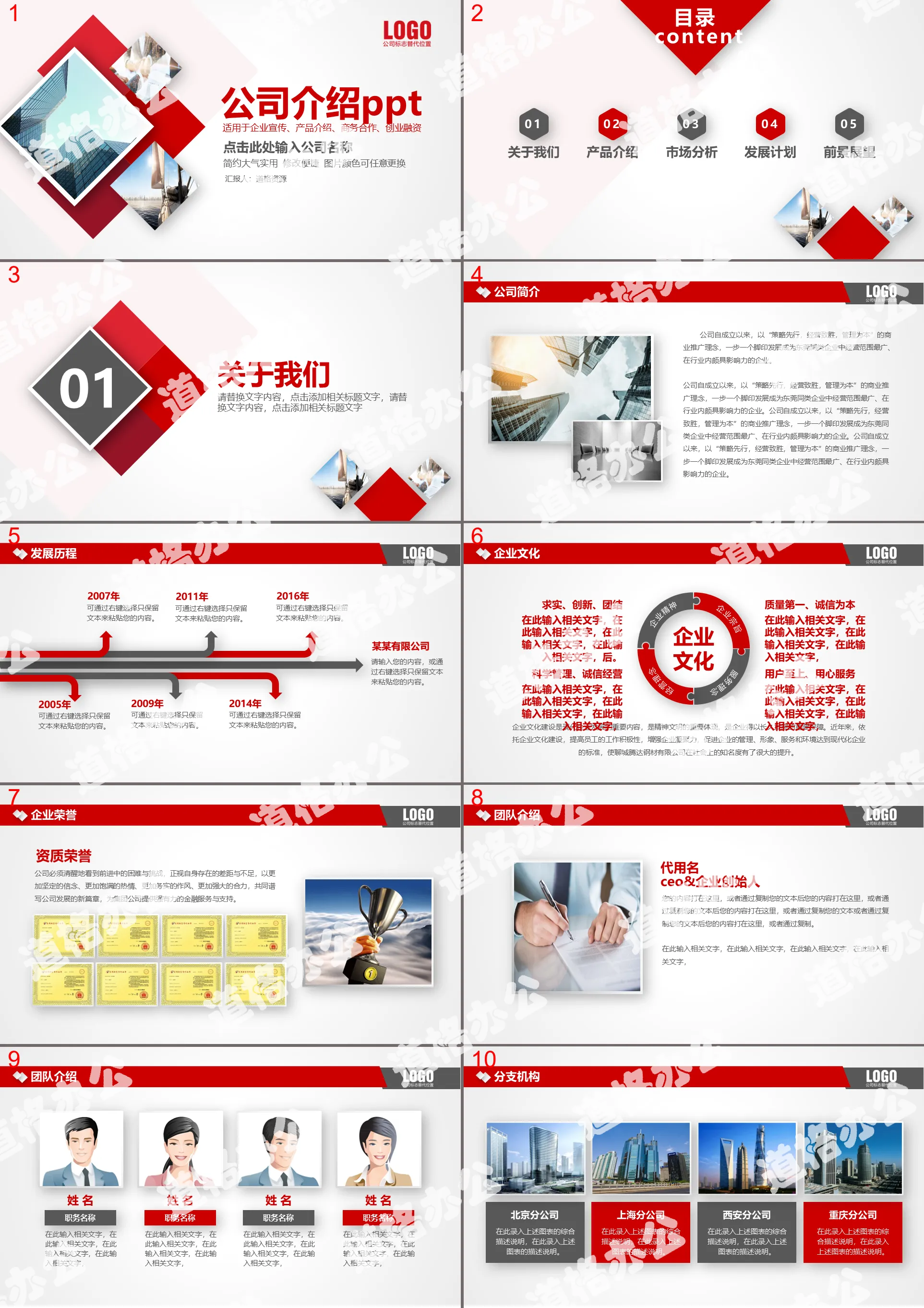 Practical atmospheric red company introduction PPT template