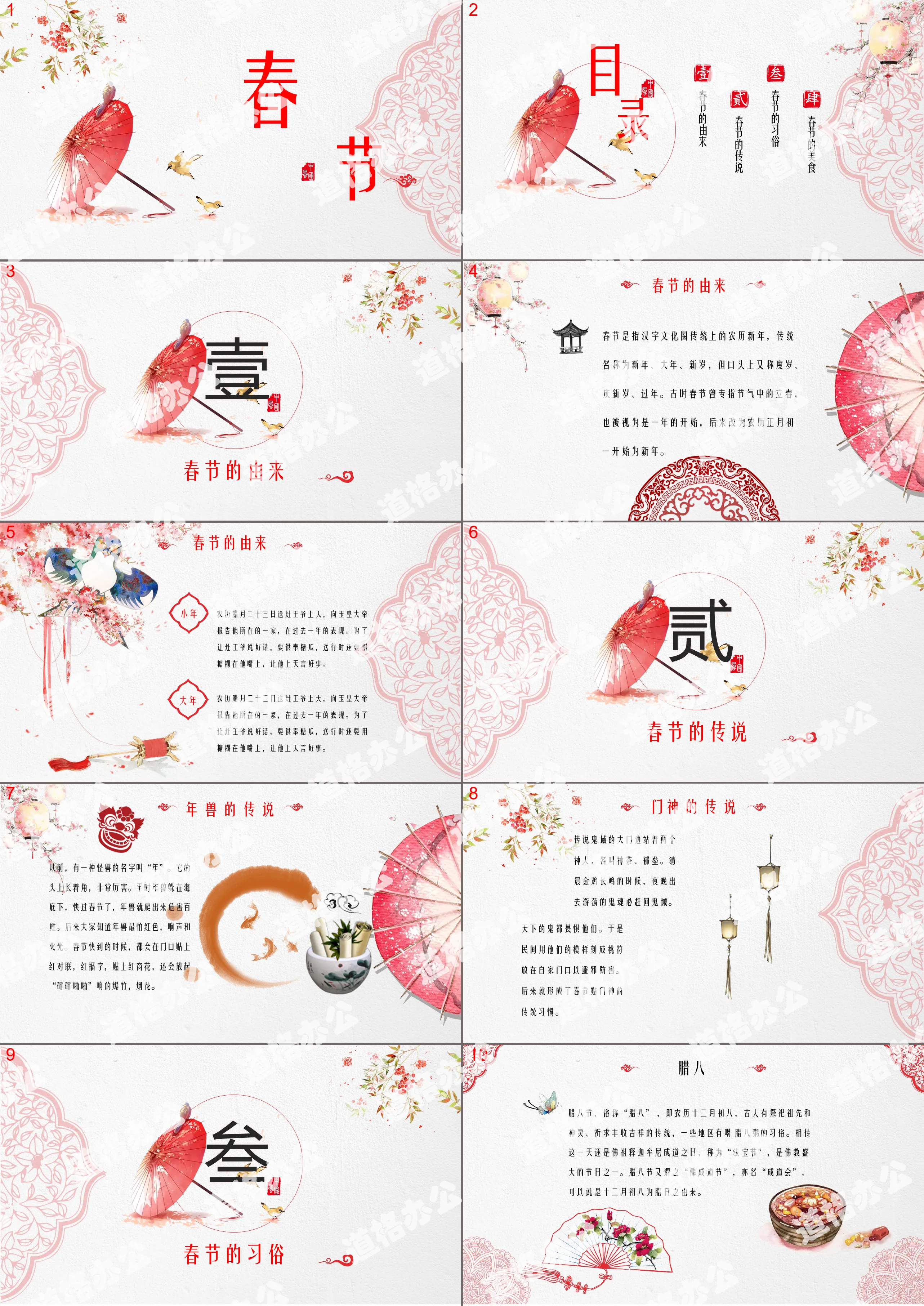 Elegant Chinese style Spring Festival cultural customs introduction PPT template