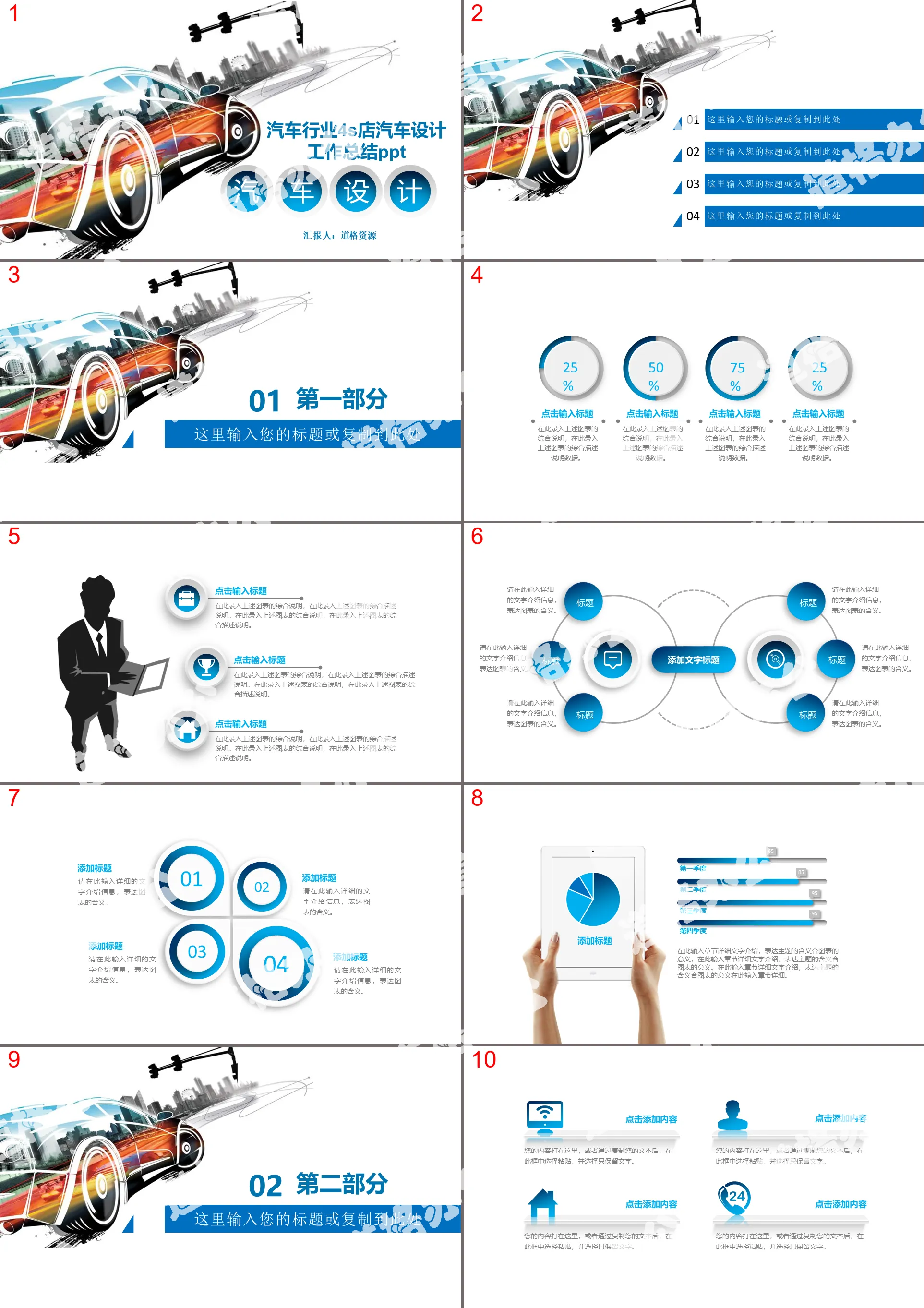 Automotive industry 4S shop automotive design work summary PPT