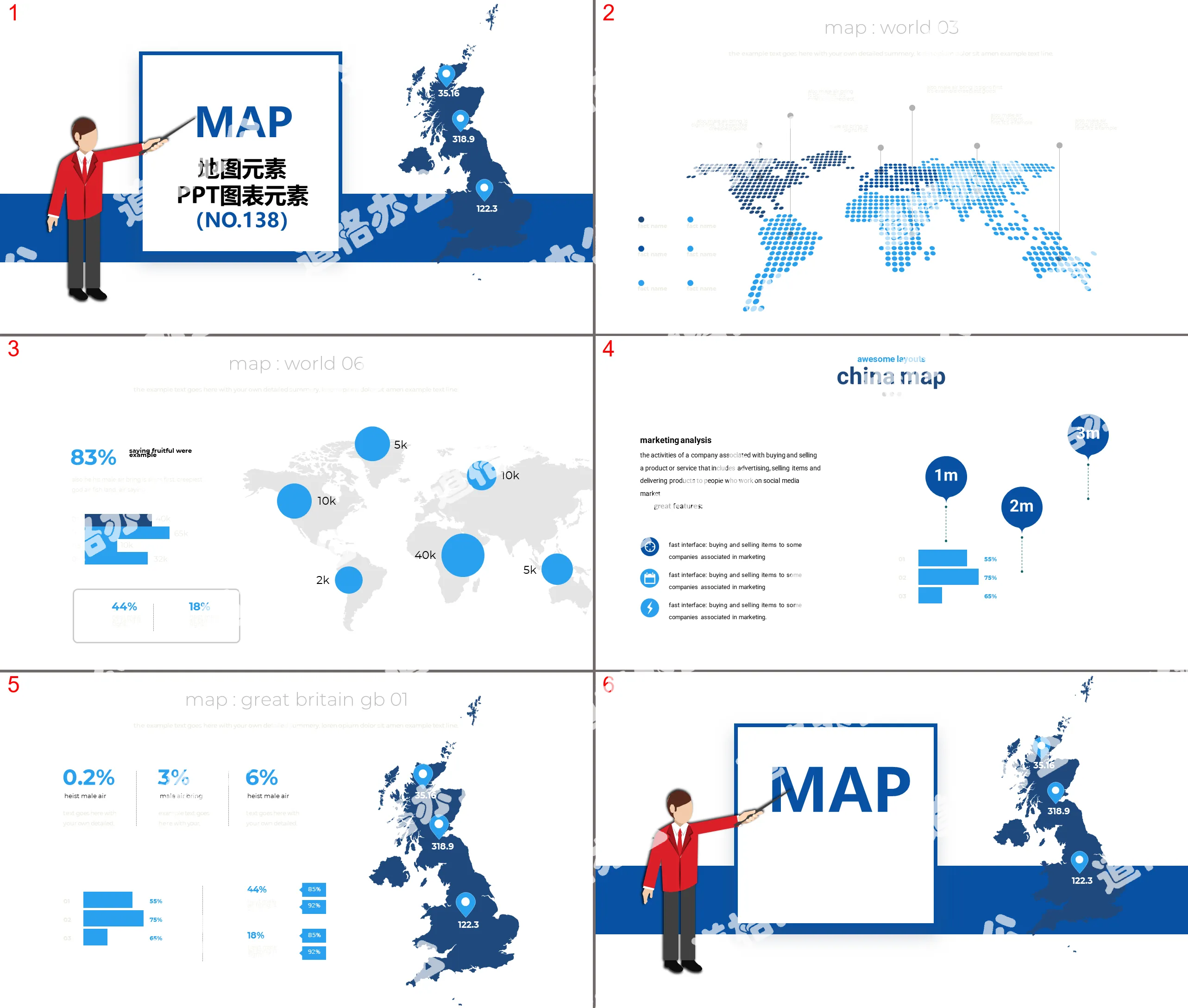 Map element PPT chart element PPT template