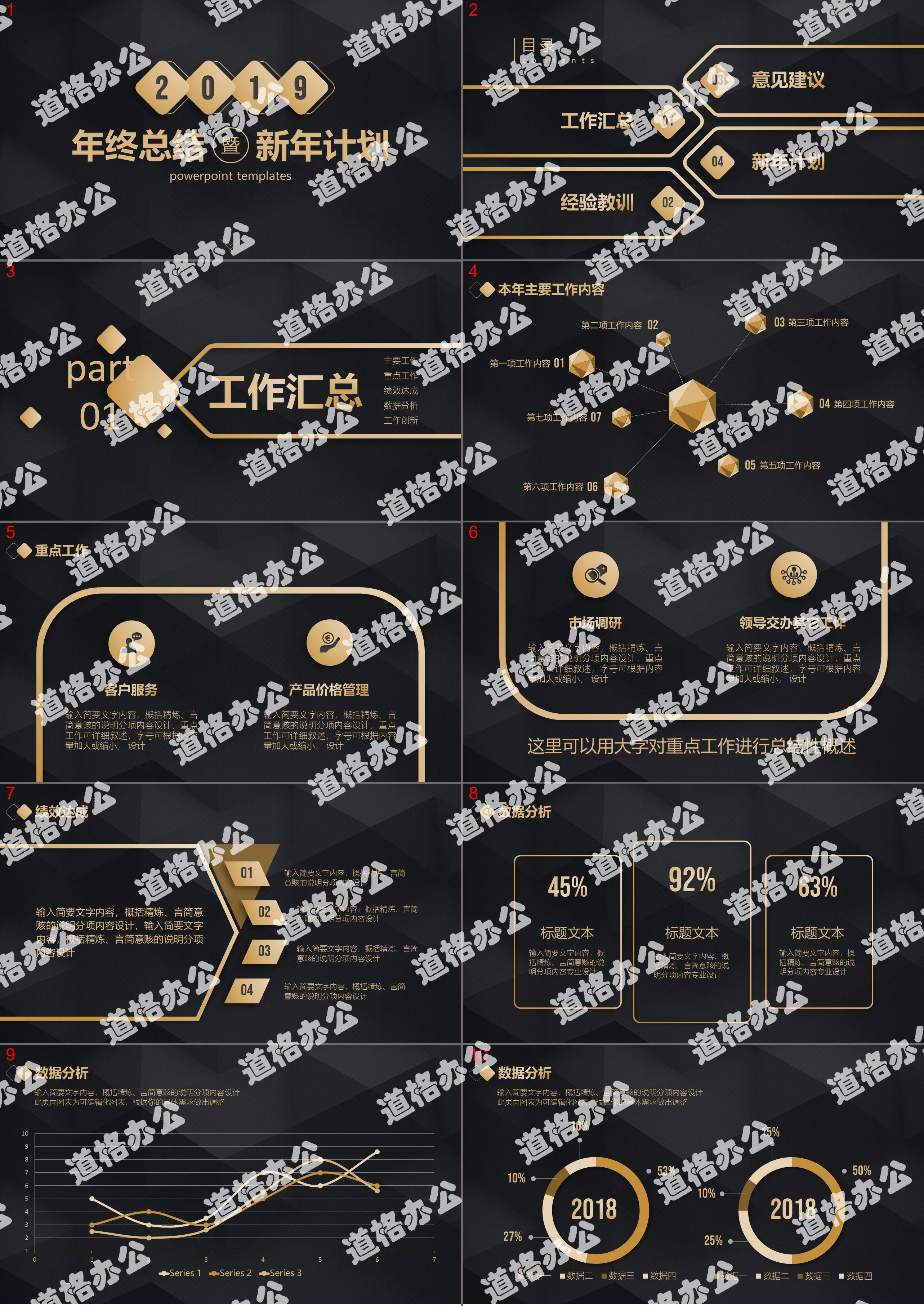 2019黑金年终总结新年计划PPT模板