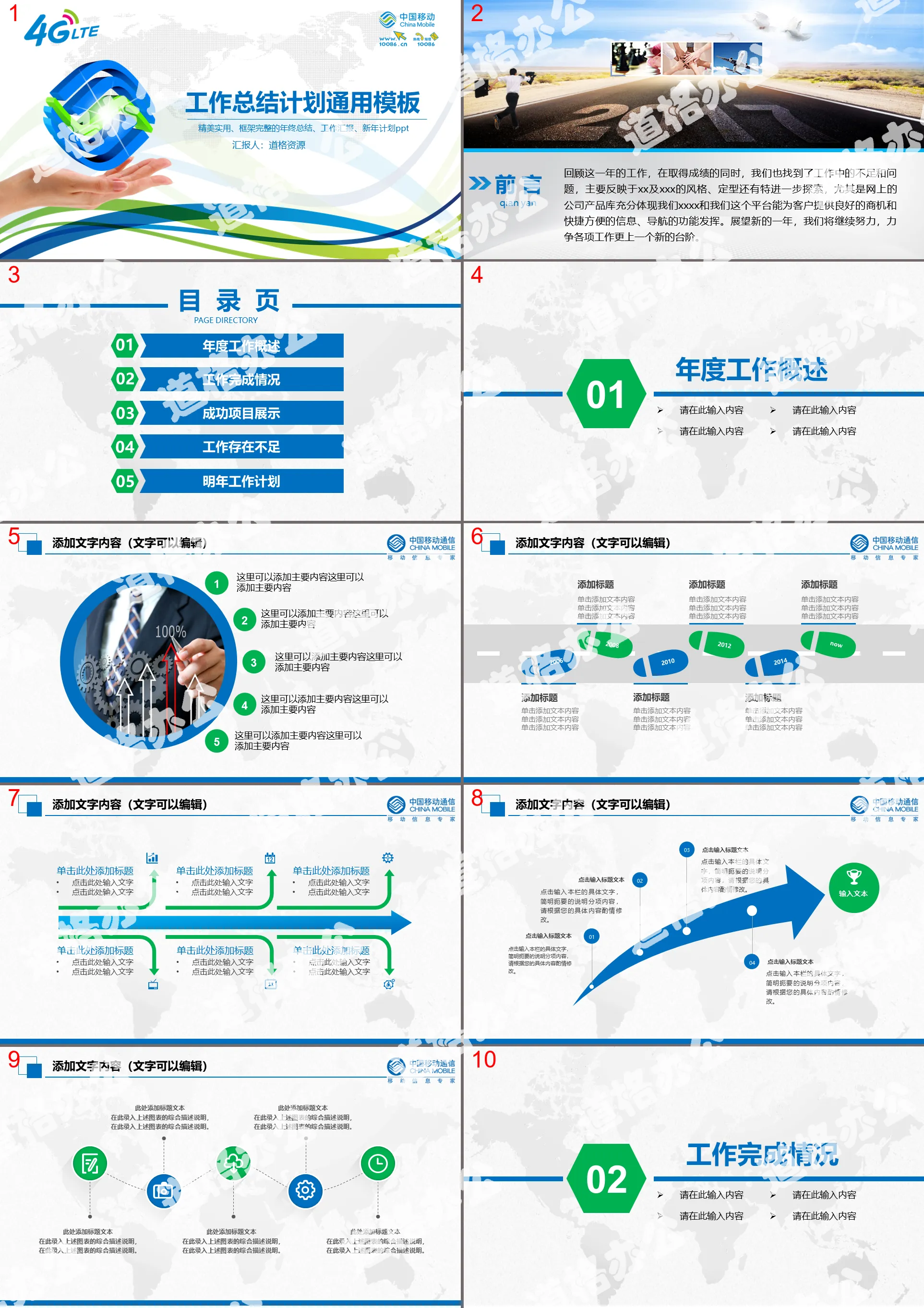 2019 China Mobile Company work summary plan debriefing report fashion simple PPT template