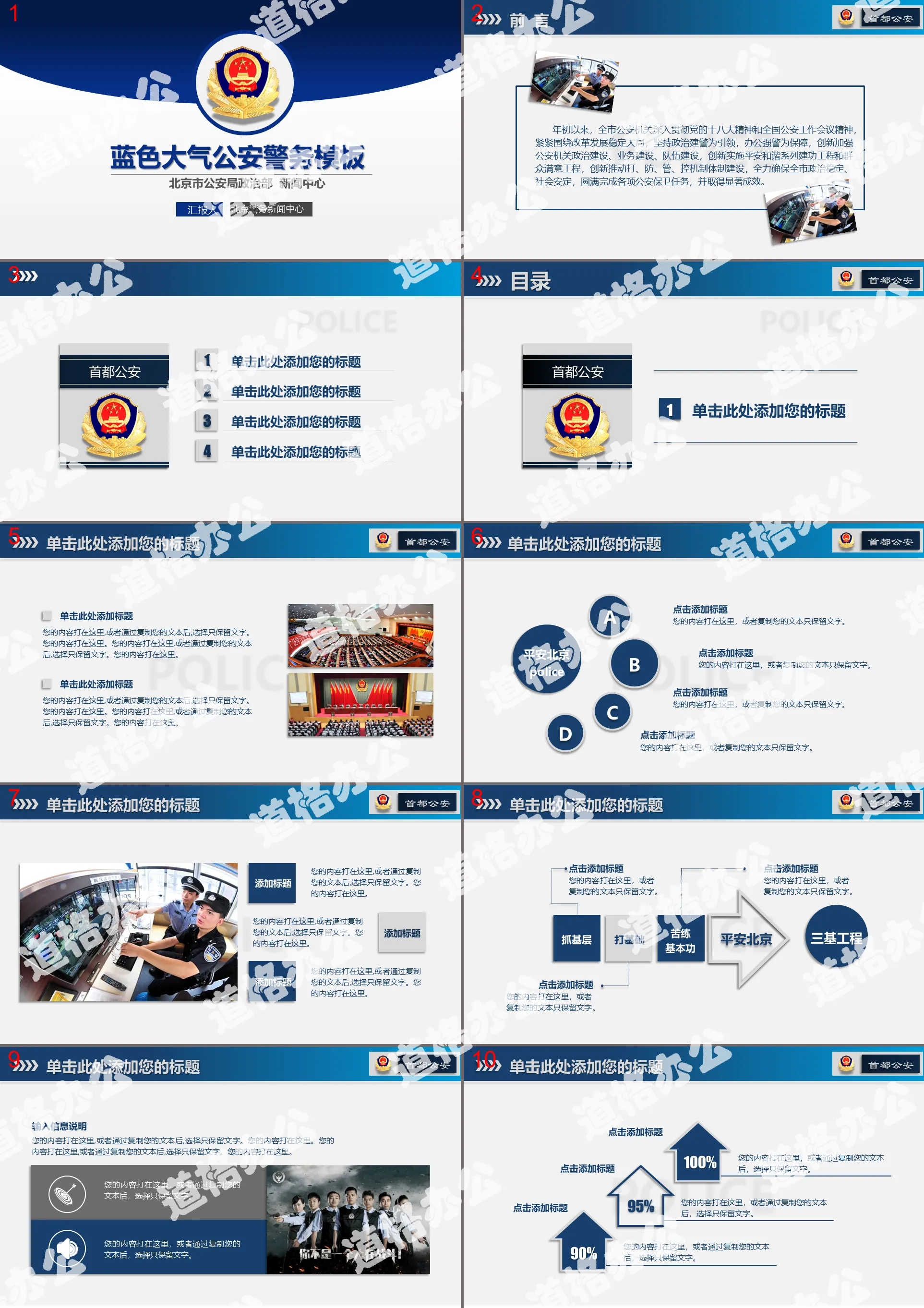 Blue atmosphere police special PPT template