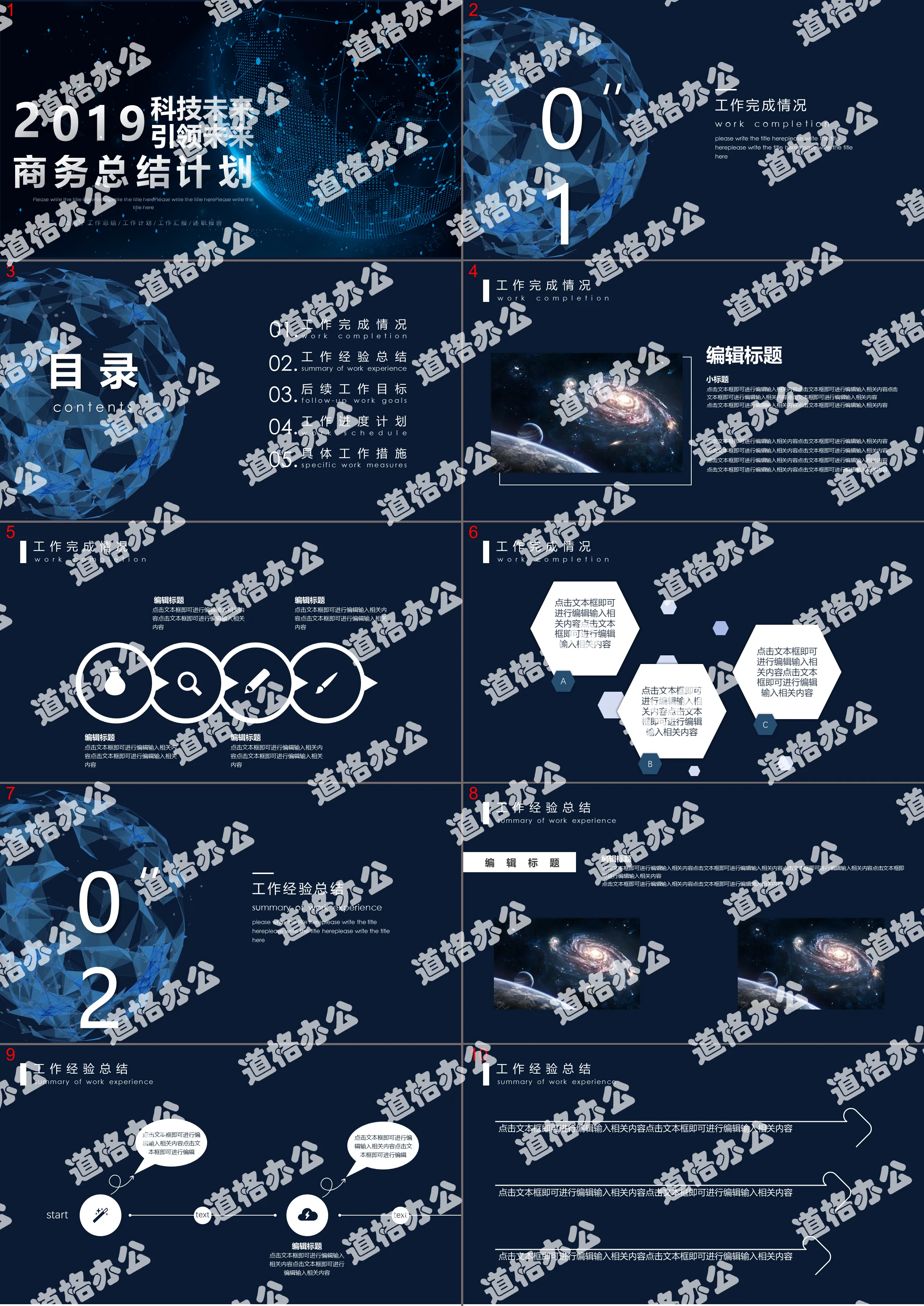 藍色太空科技感商務總結匯報PPT模板