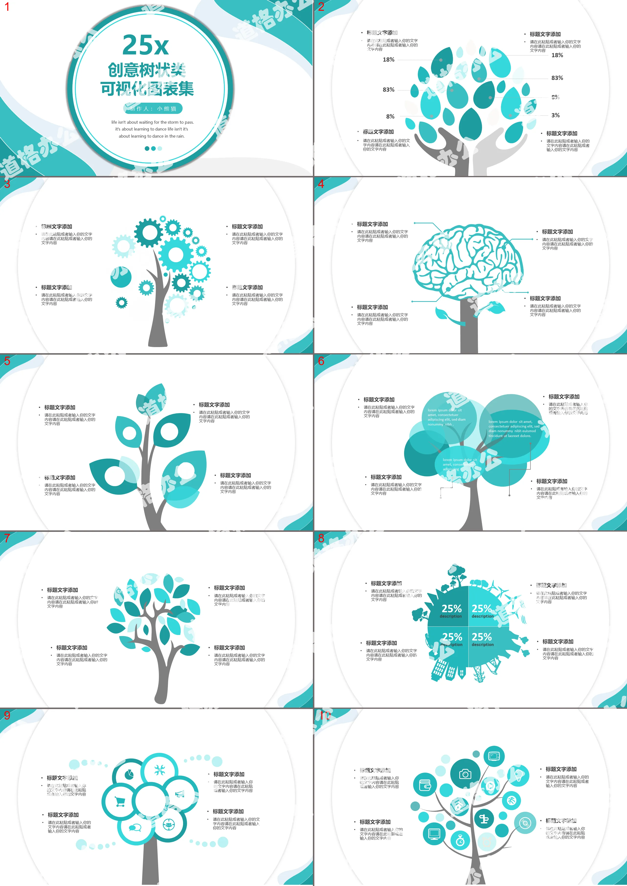 Modèle PPT de diagramme de visualisation en forme d'arbre créatif d'entreprise simple et frais