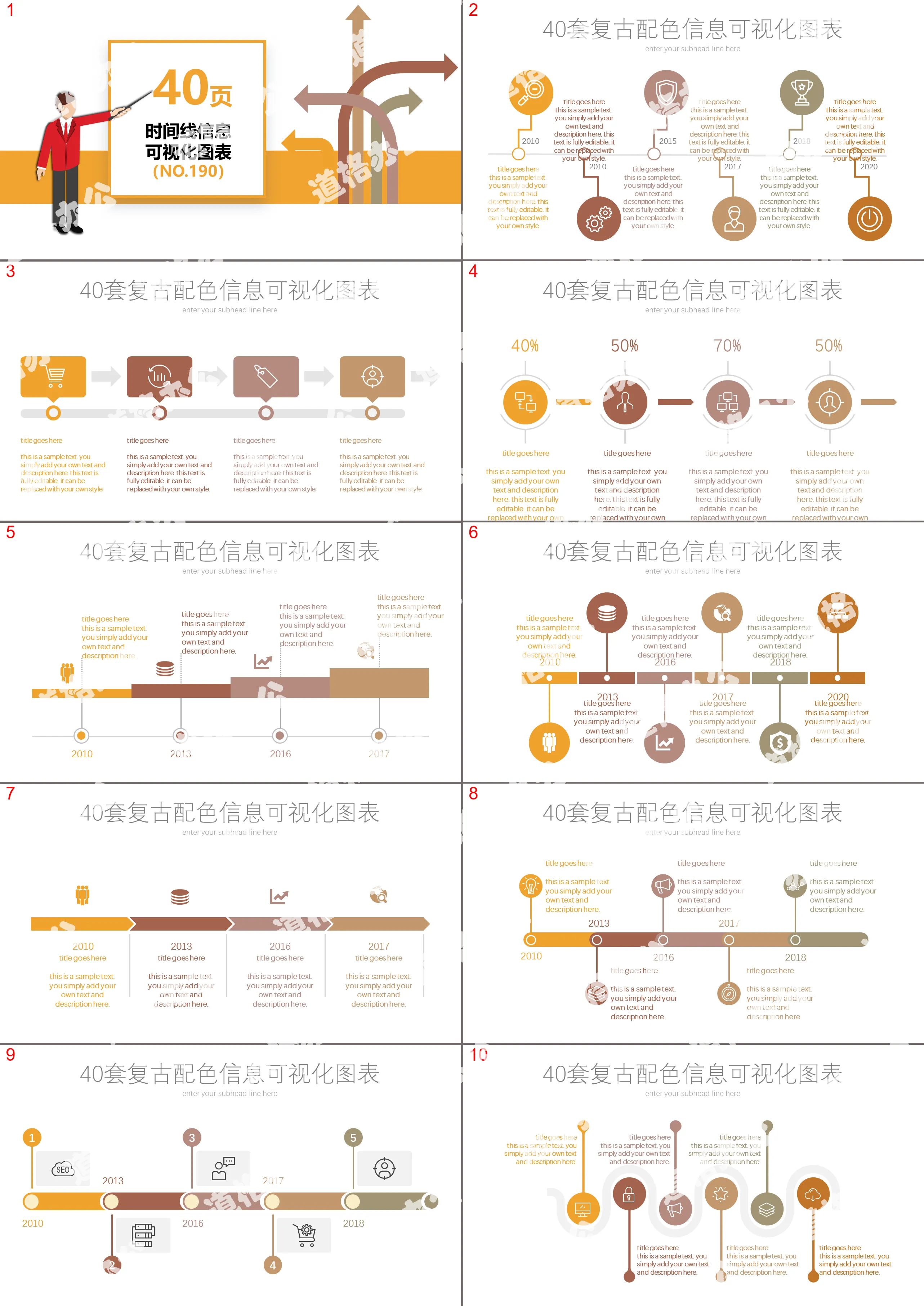 40套复古时间线PPT图表