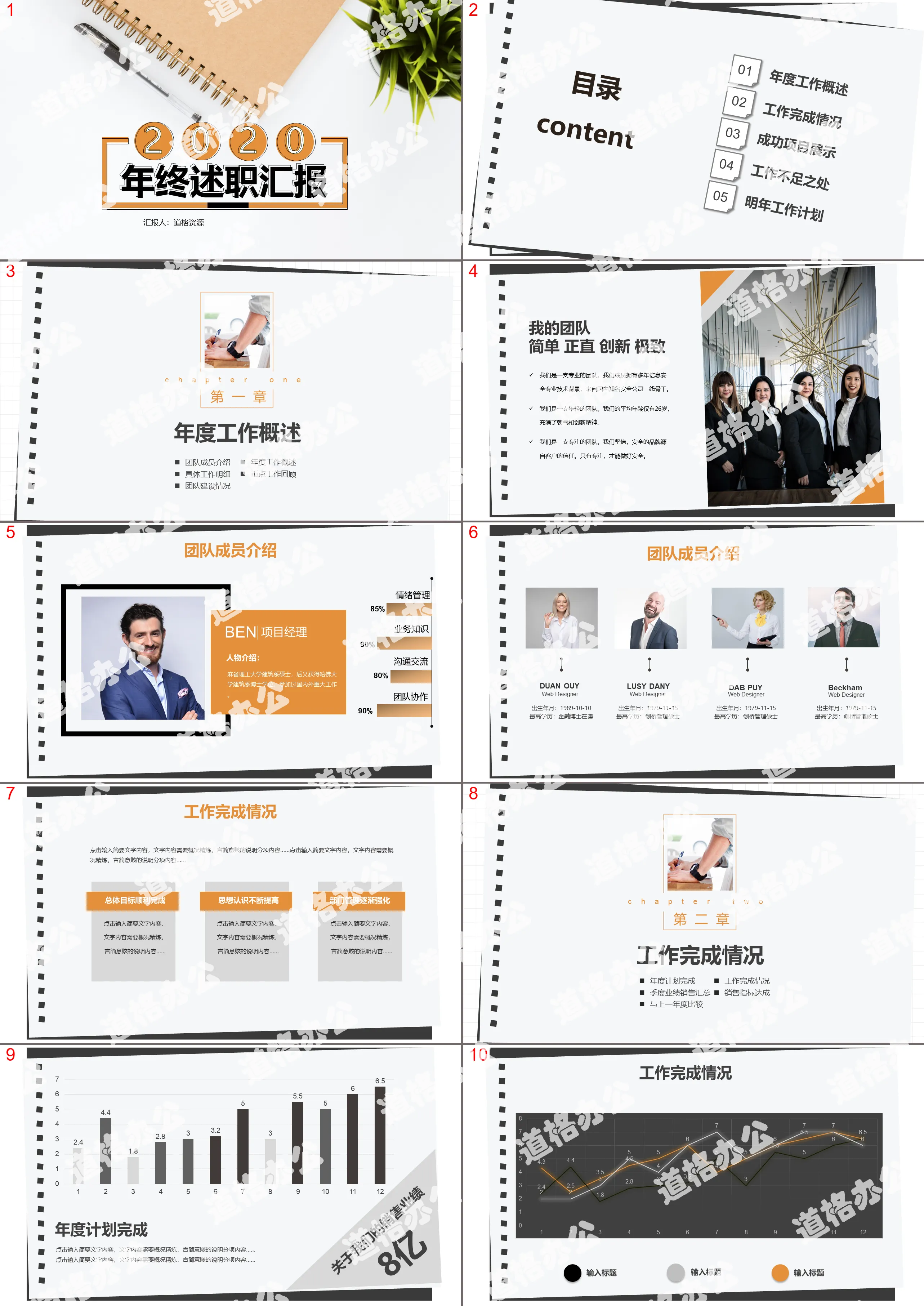 Creative and simple style 2020 year-end work report debriefing report PPT template