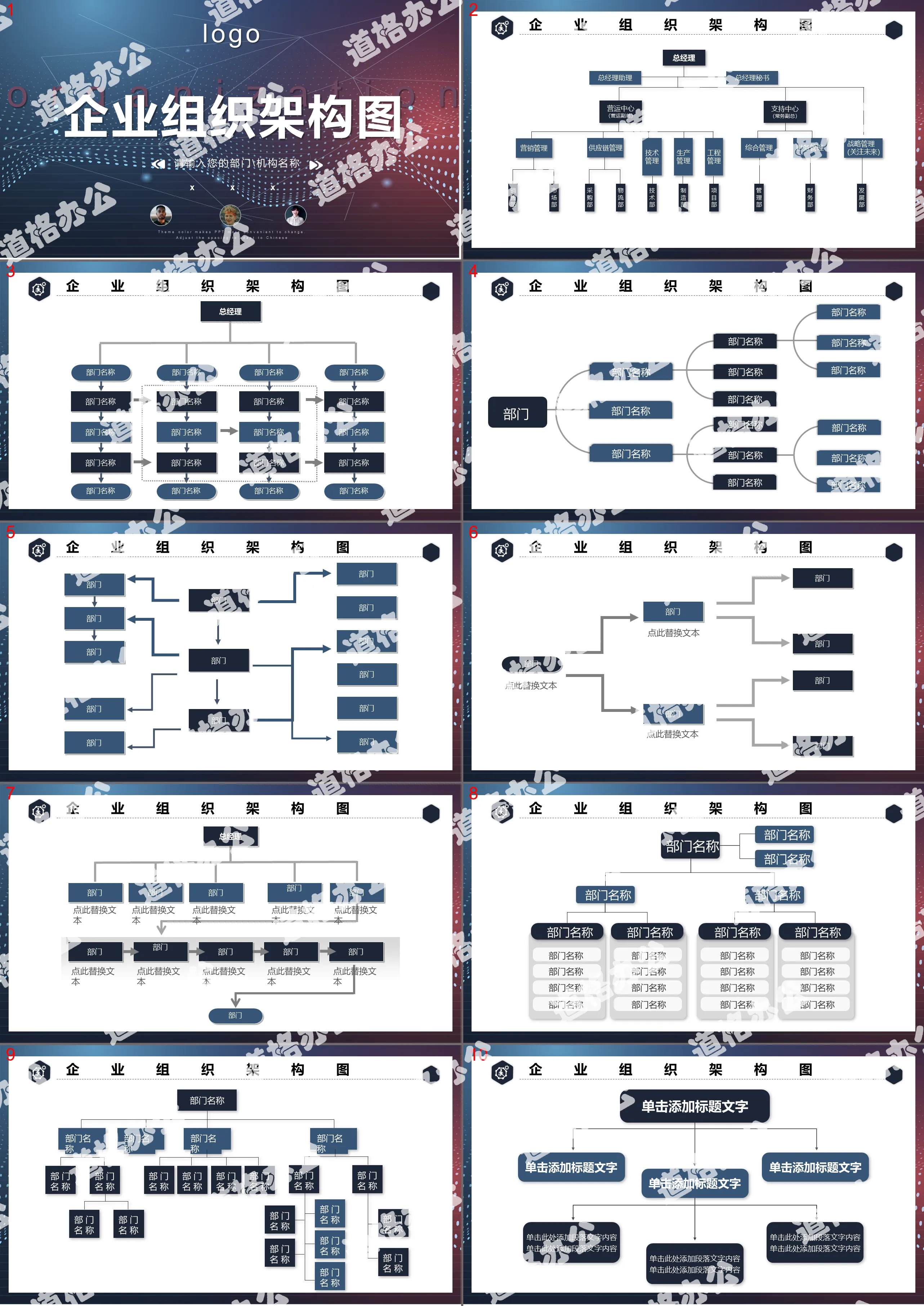 Business style structure organization chart PPT template