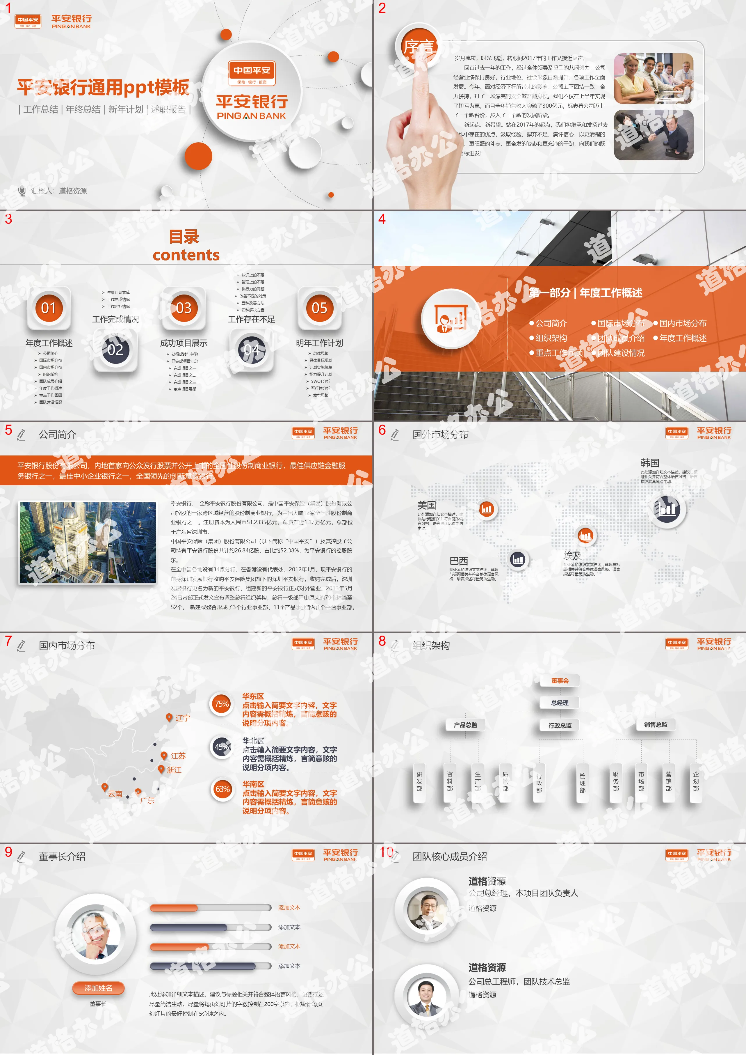 橙色微立体简约大气平安银行年终总结PPT模板