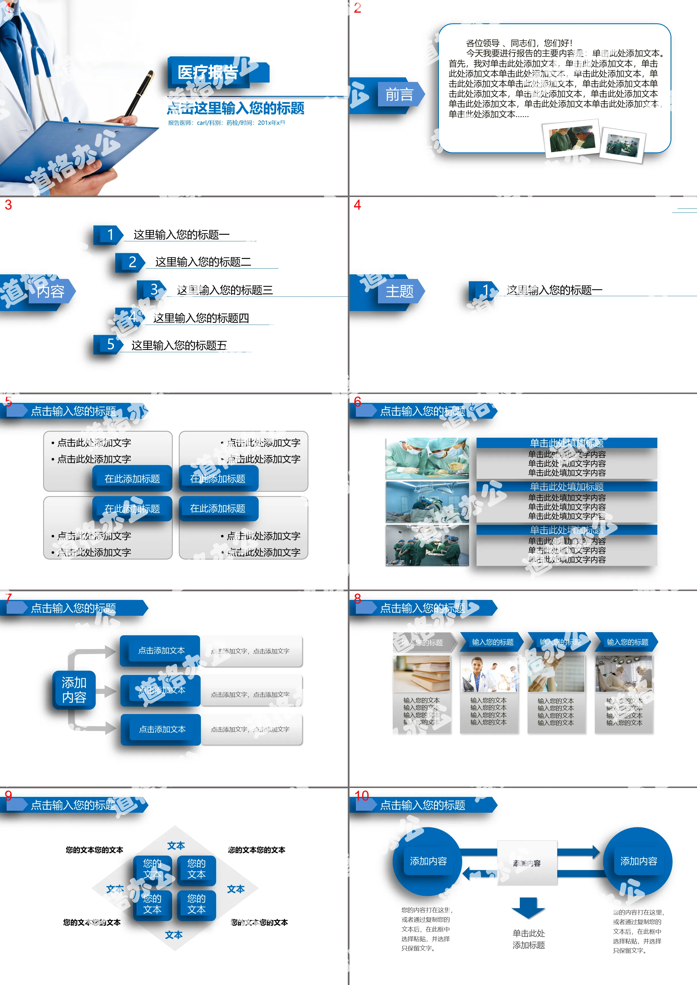 蓝色扁平化简洁医学医疗护理报告工作计划总结PPT模板