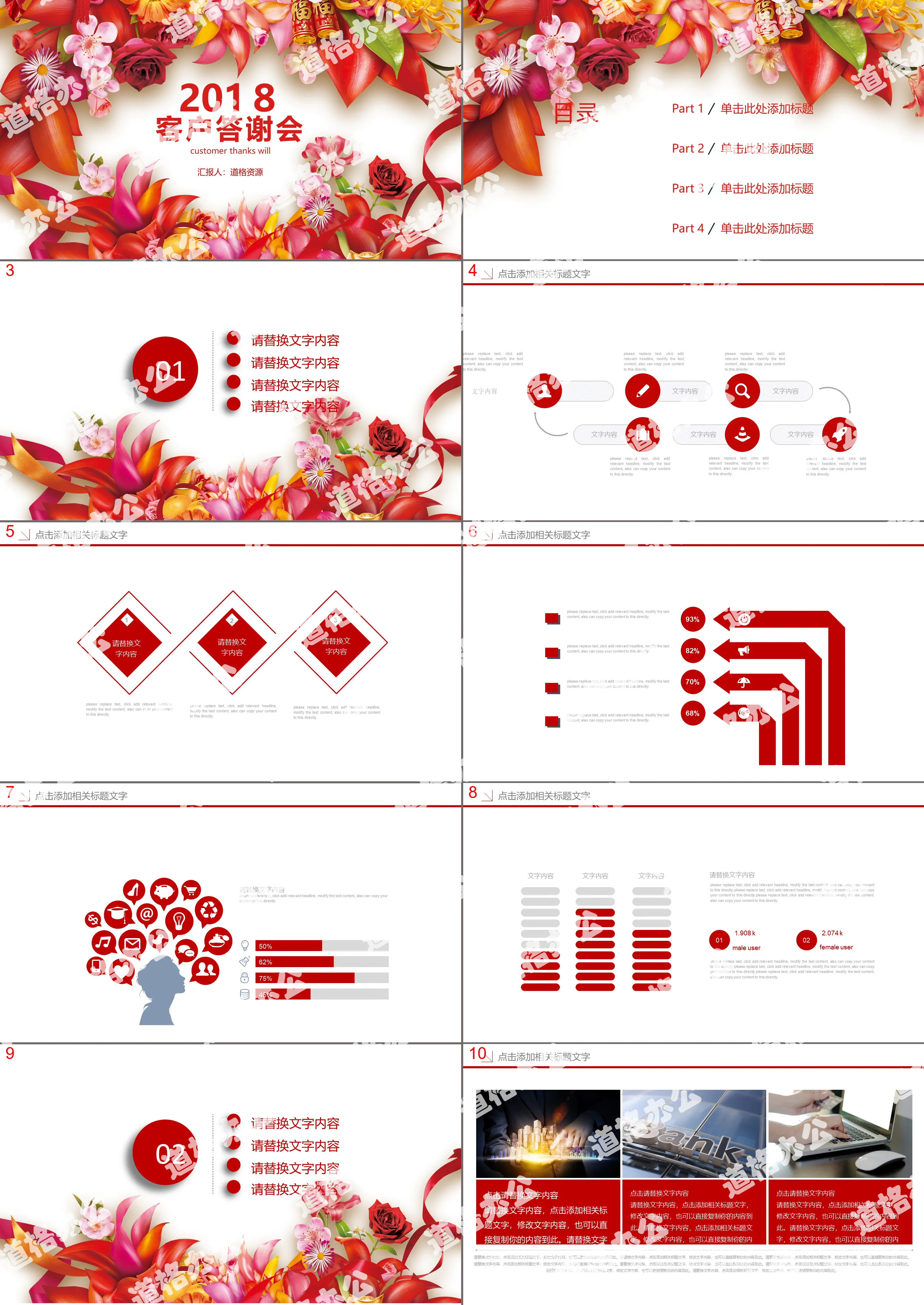 Modèle PPT de réunion d'appréciation des clients du groupe de fleurs festives 2018