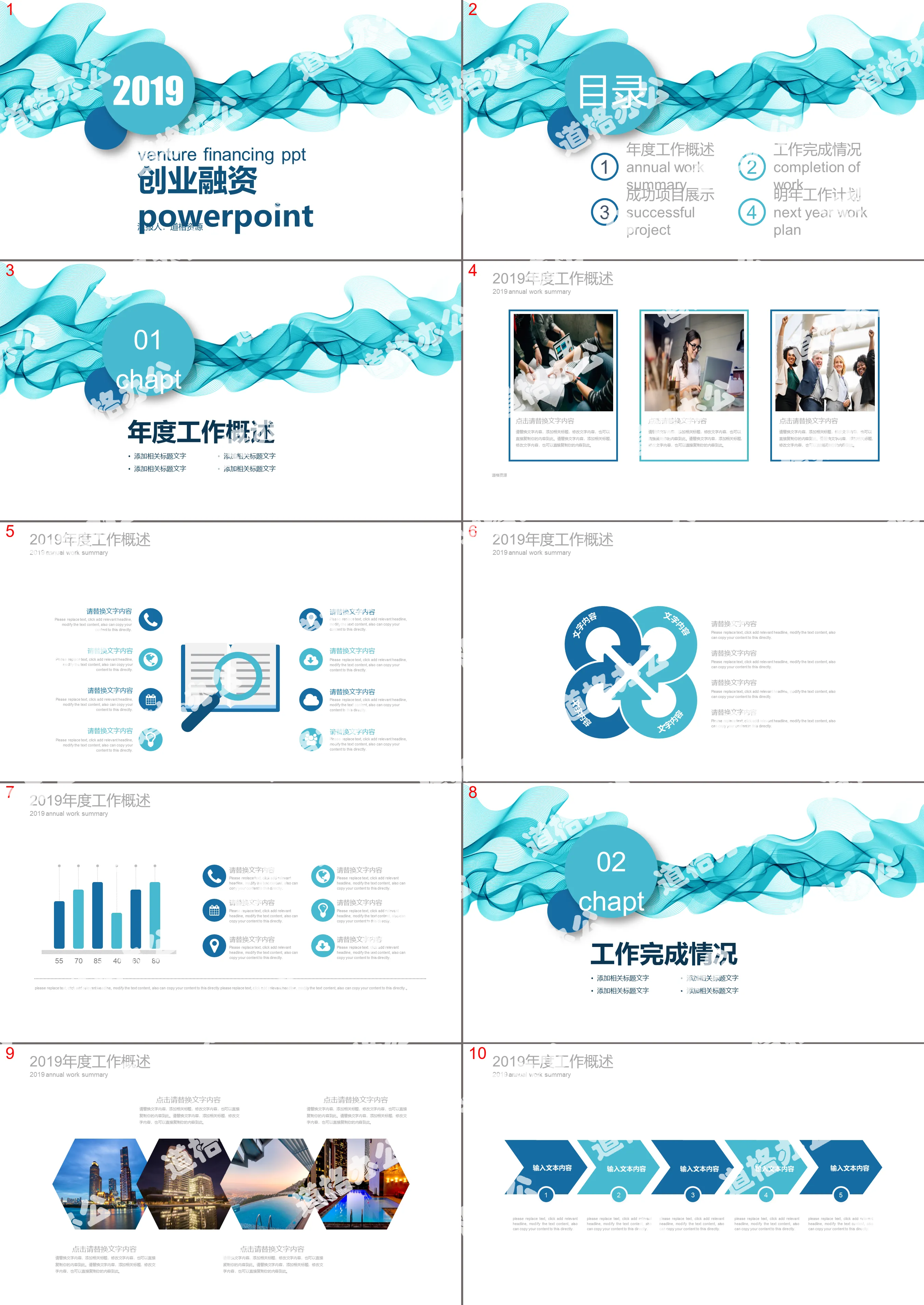 蓝色动感曲线创业融资商业计划书PPT