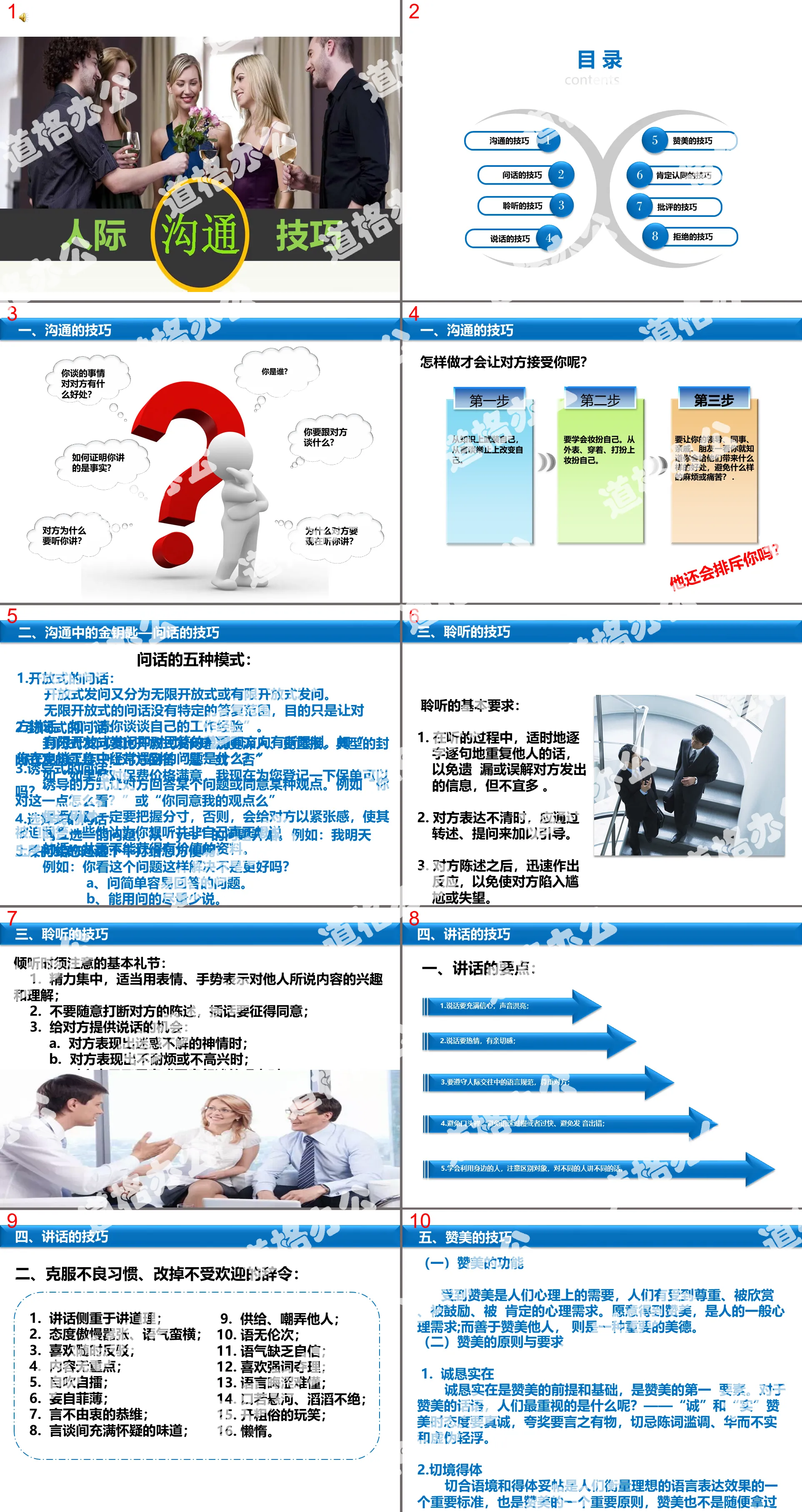 2019年人际沟通技巧说话技巧框架完整简约大气PPT模板