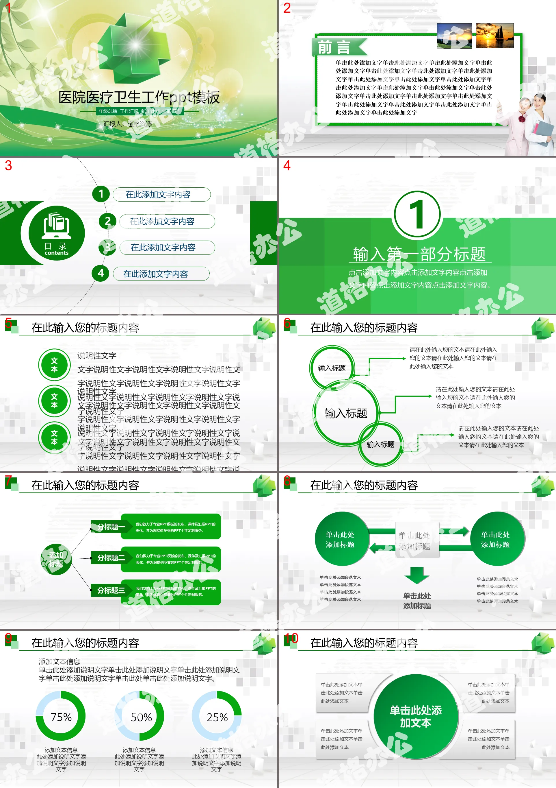 Green spring small fresh hospital medical care health work dedicated PPT template