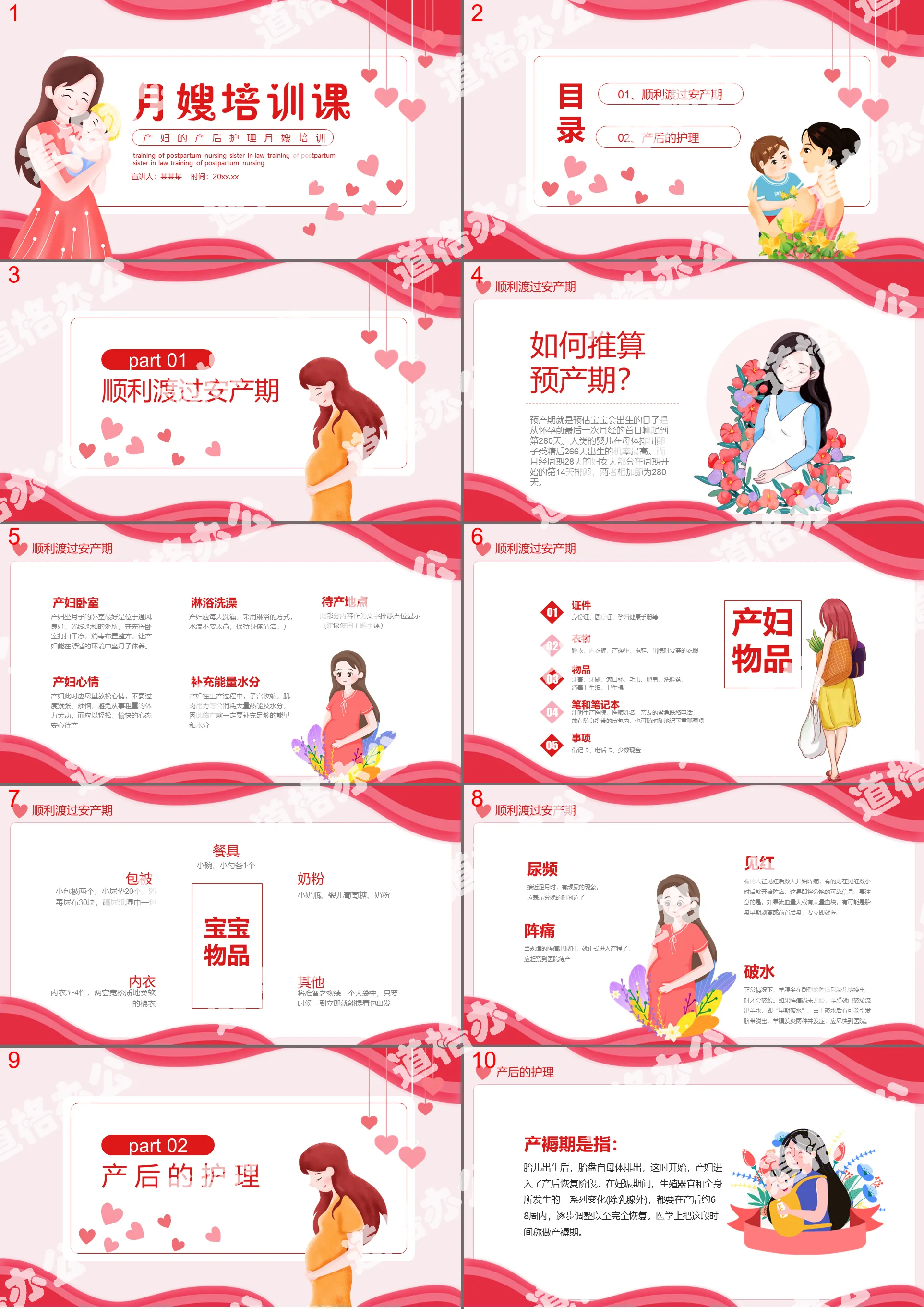 Maternal postpartum care Yuesao training course dynamic PPT template