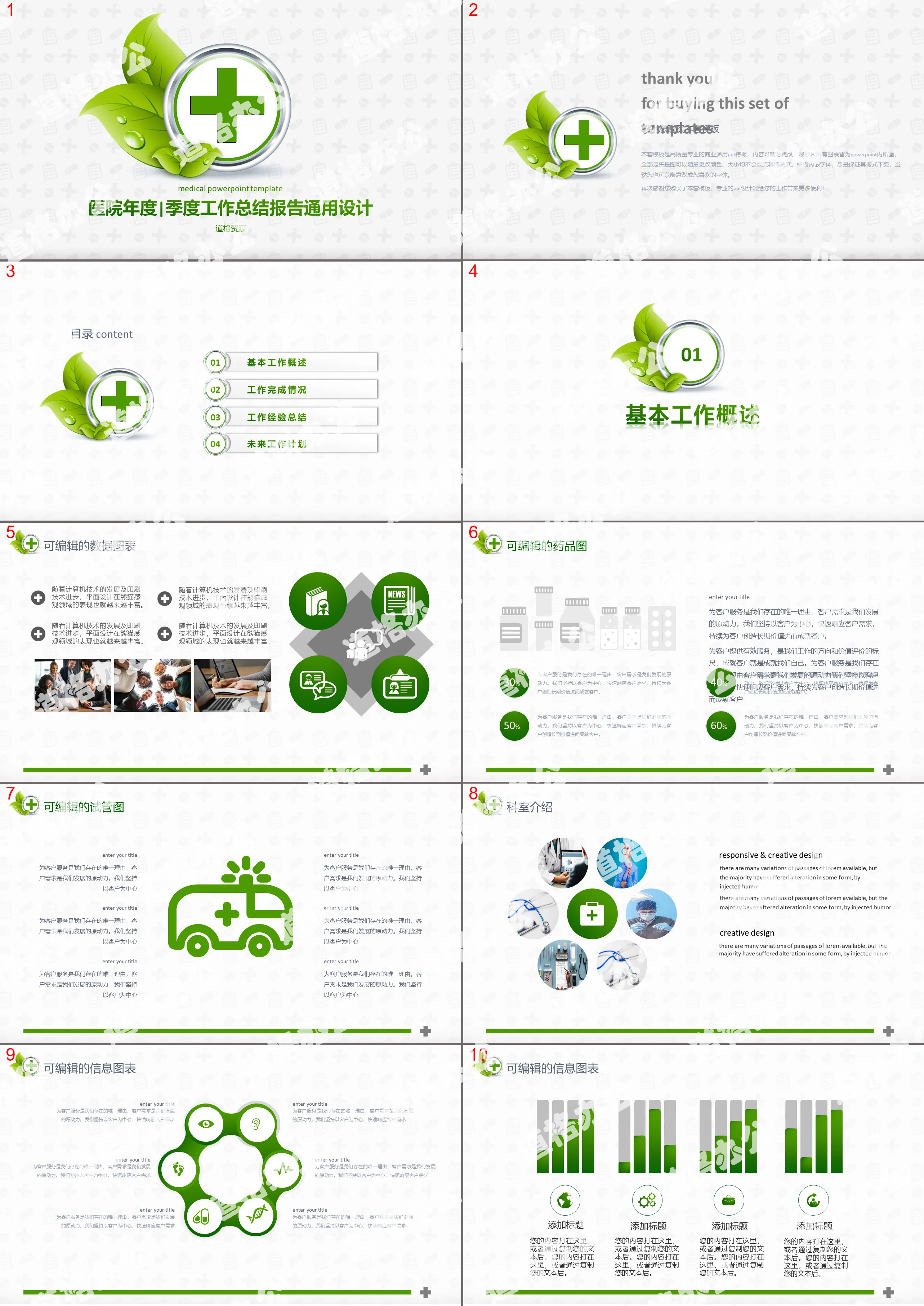 Green small fresh hospital annual quarterly work summary report PPT template