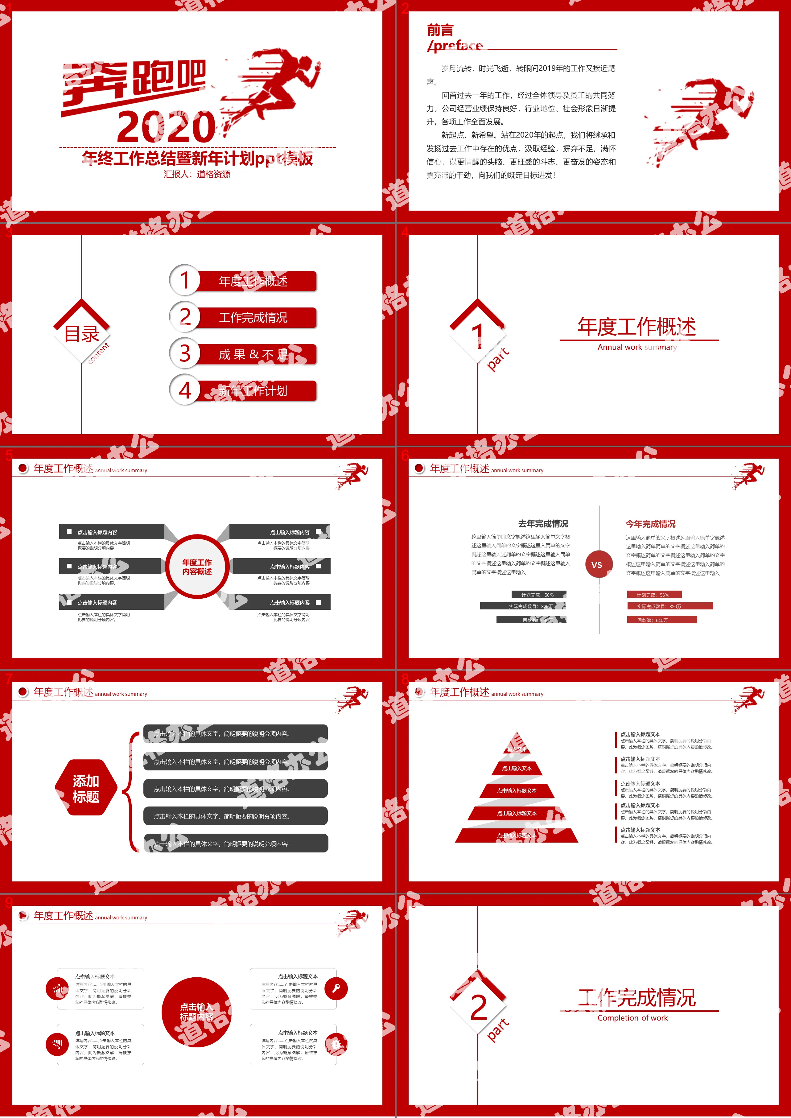 Modèle PPT de résumé des travaux de fin d'année et de plan de nouvelle année de Let's Run 2019 Red Simple Wind