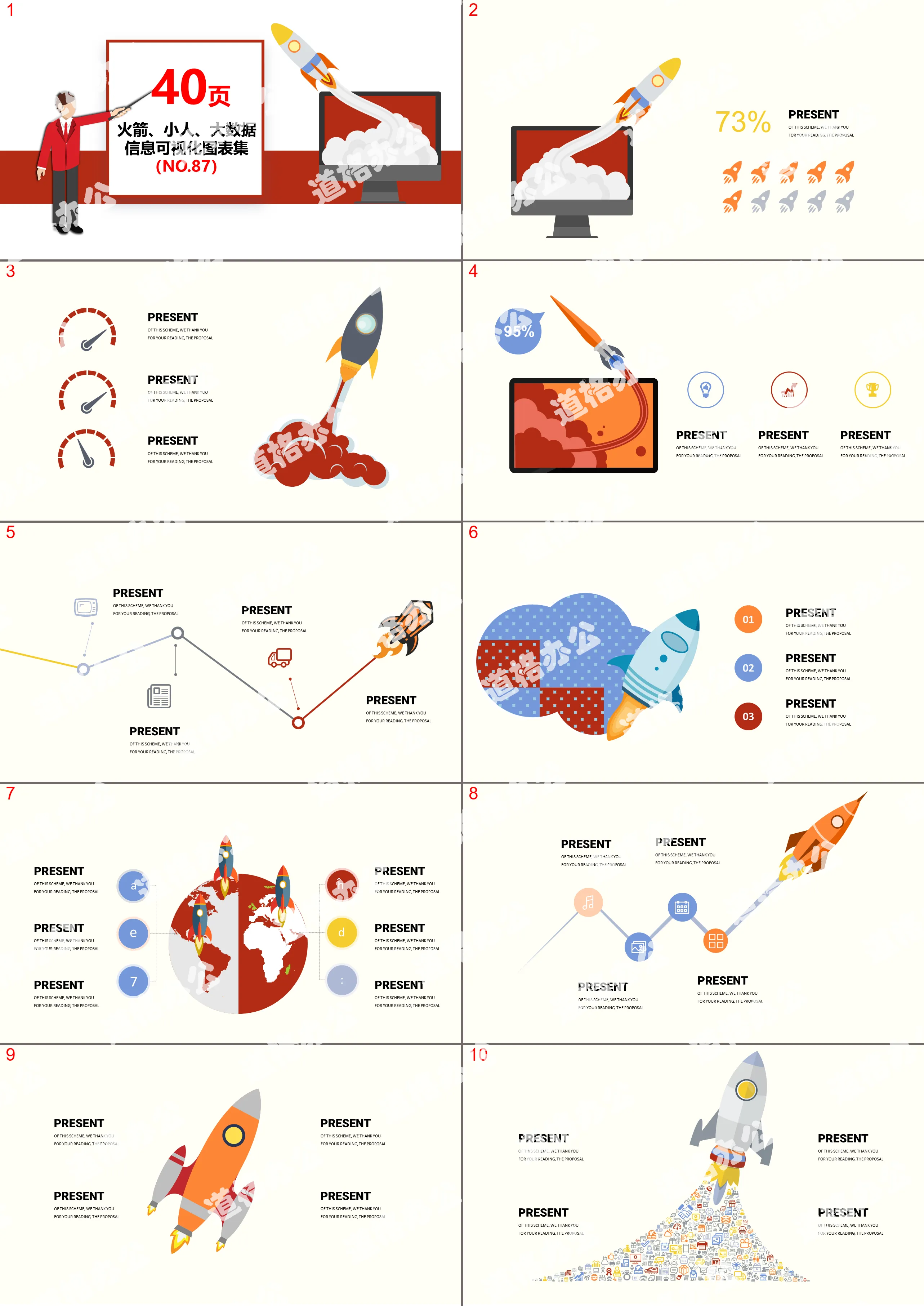 40-page rocket villain big data information visualization PPT chart