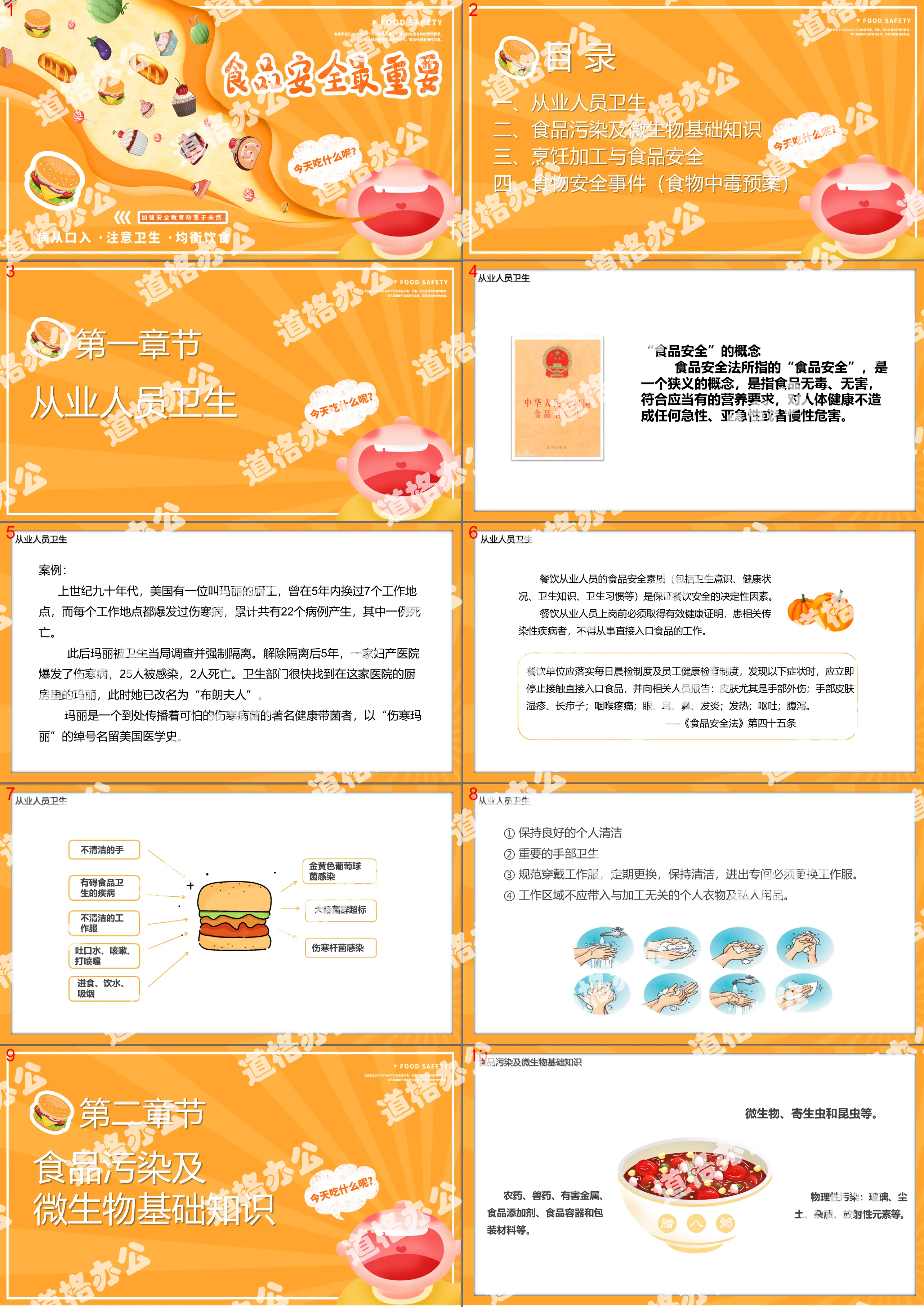 Cartoon food safety important publicity PPT template