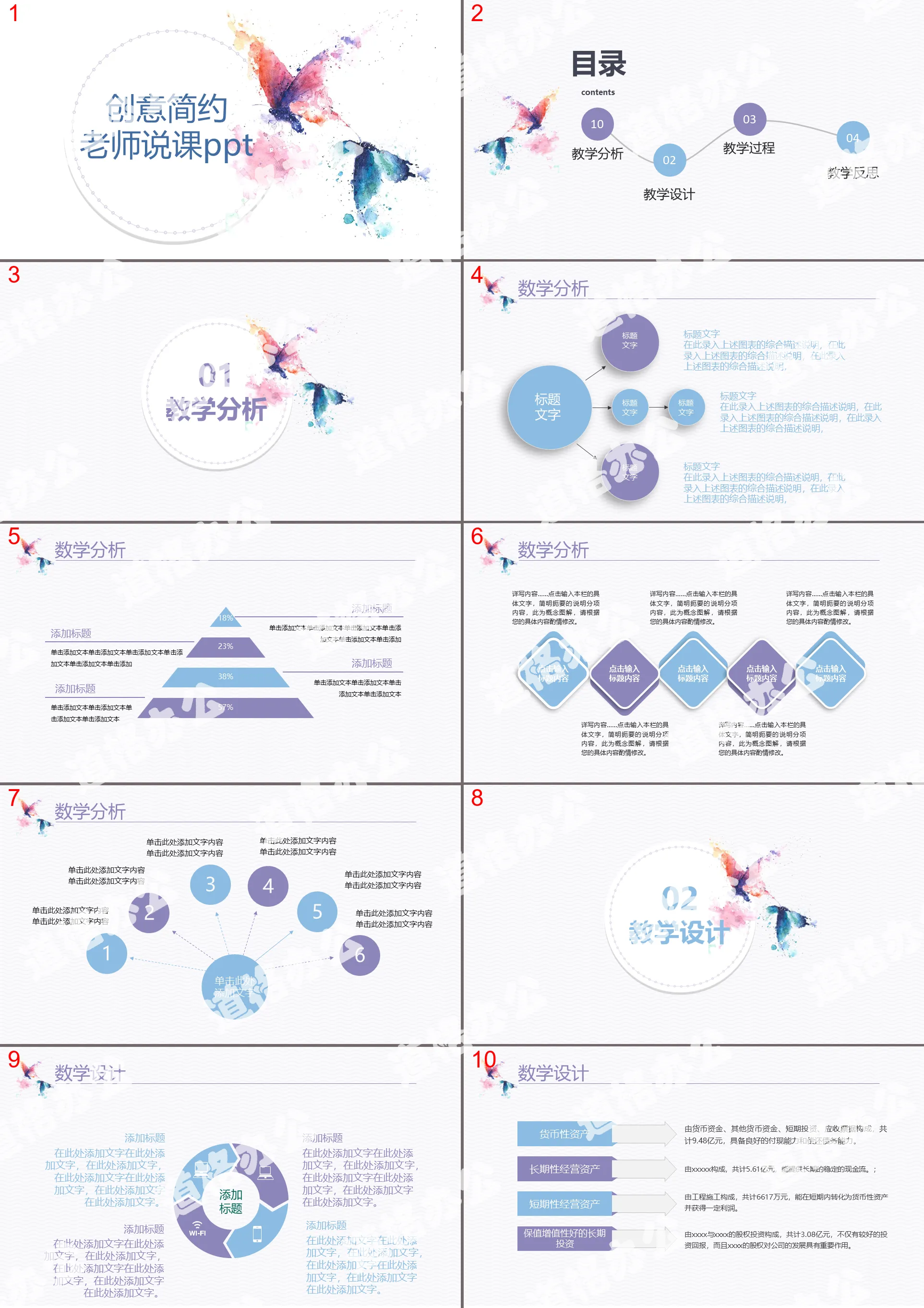 水彩蝴蝶创意教师学习课件教育培训PPT模板