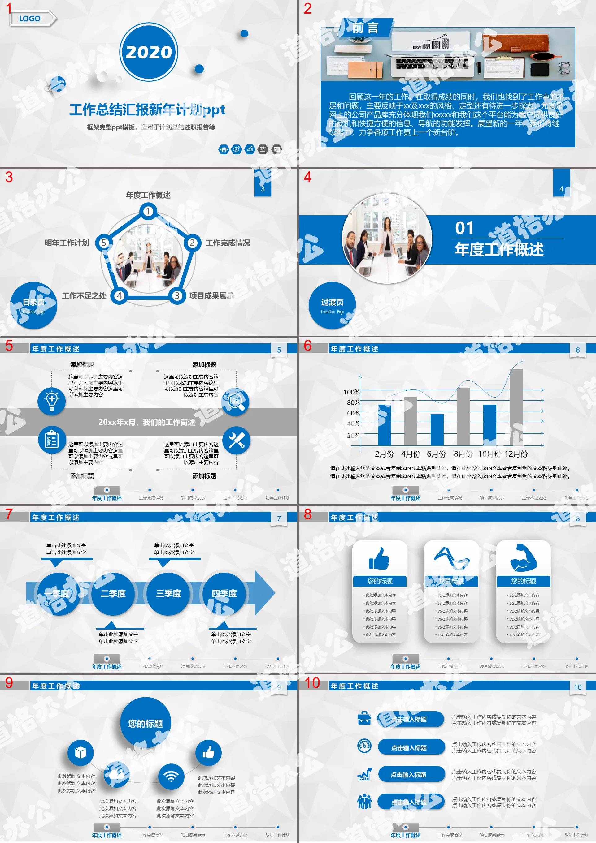 蓝色商务工作总结汇报新年计划PPT模板