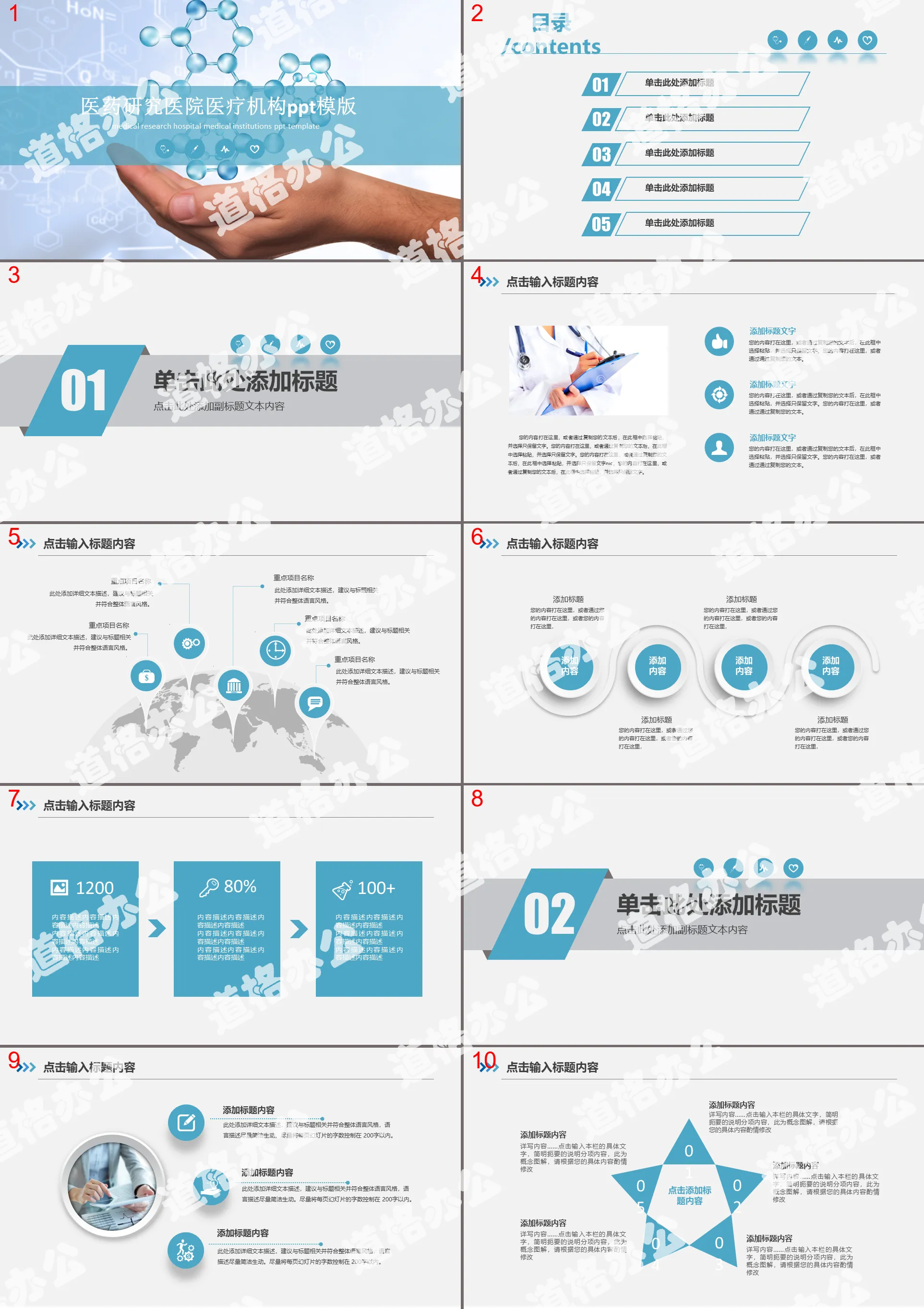 Medical research hospital medical institution PPT template